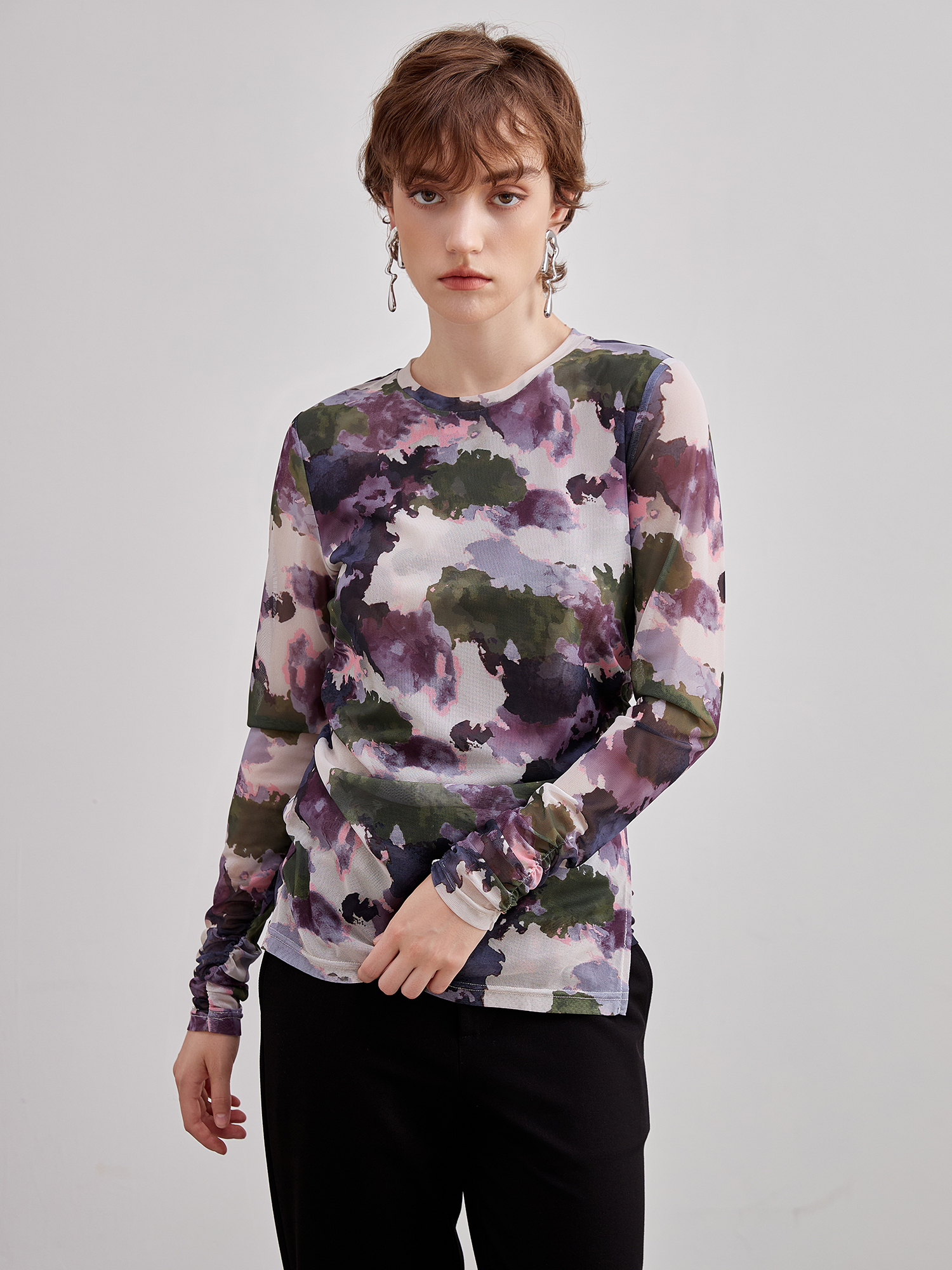 mi-tu 印花褶皺上衣