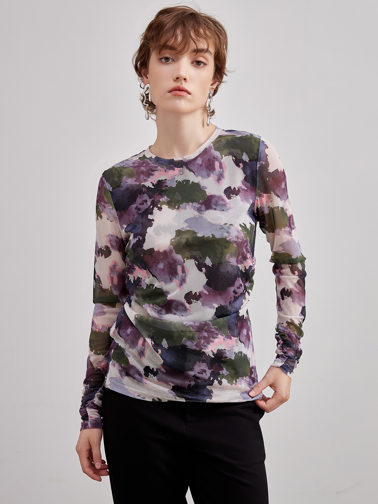 mi-tu 印花褶皺上衣