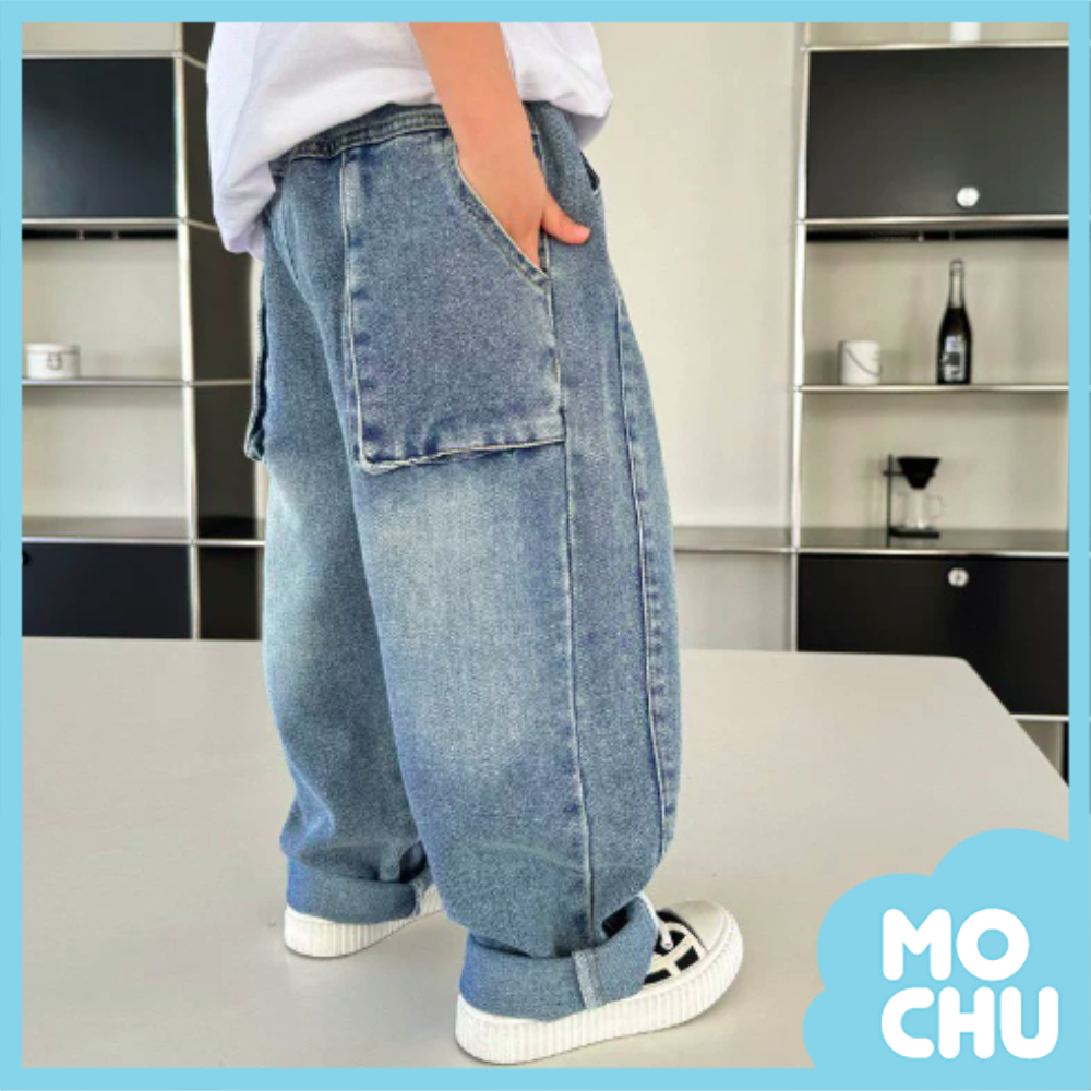 水洗側裁切牛仔長褲