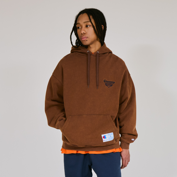 男款- ACTION STYLE 寬版刺繡印花連帽衛衣-褐色（C3-C107-860）
