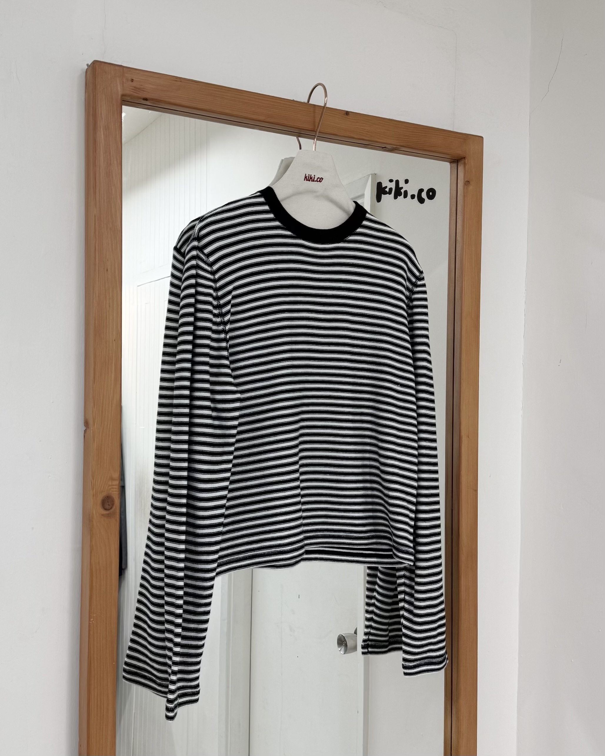 羅紋領橫間線織長袖上衣