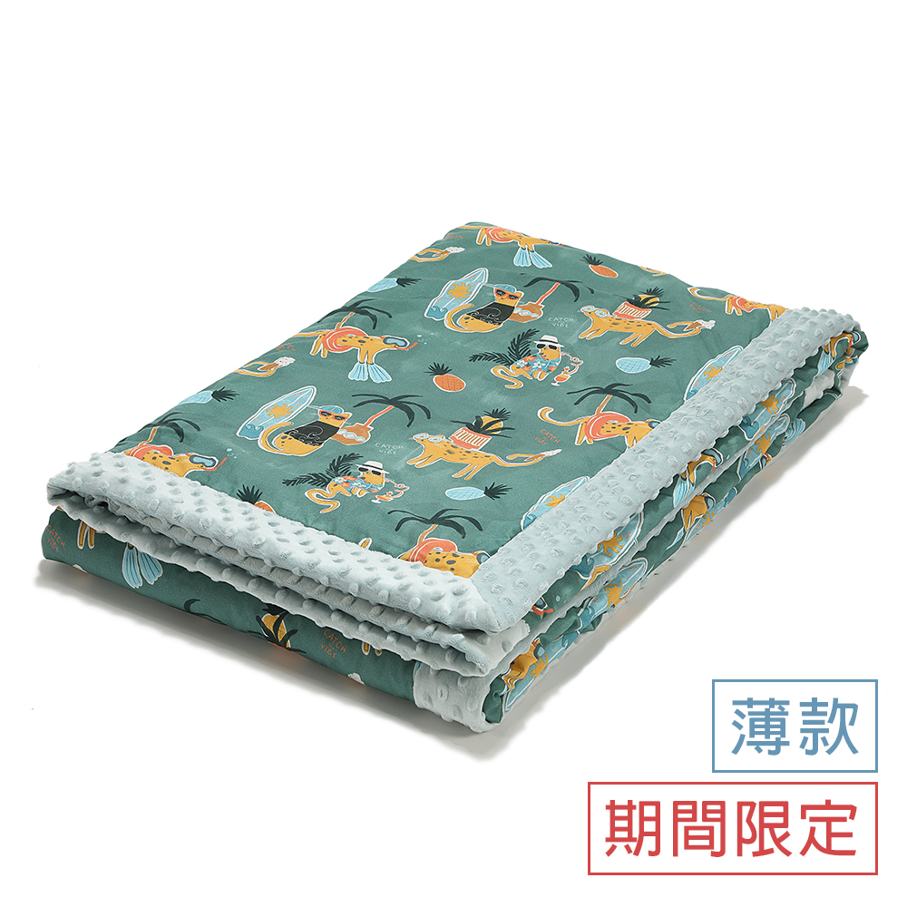 La Millou波蘭 單面巧柔豆豆毯大人款(140x220cm)｜石虎渡假中(綠底)｜煙燻香草綠
