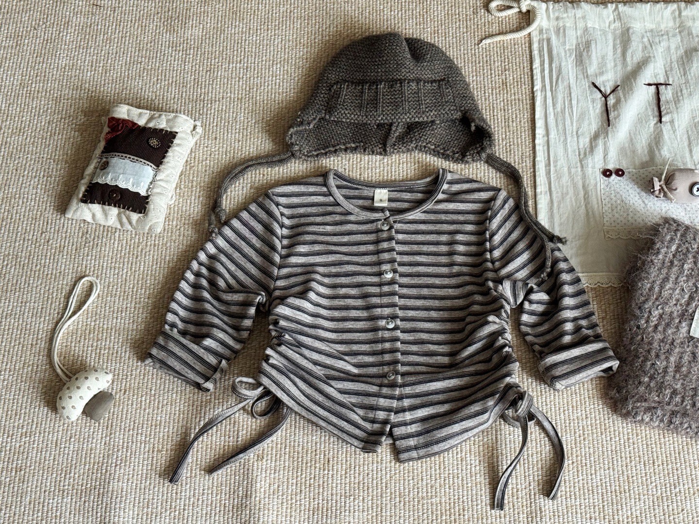 可可條紋綁結上衣外套