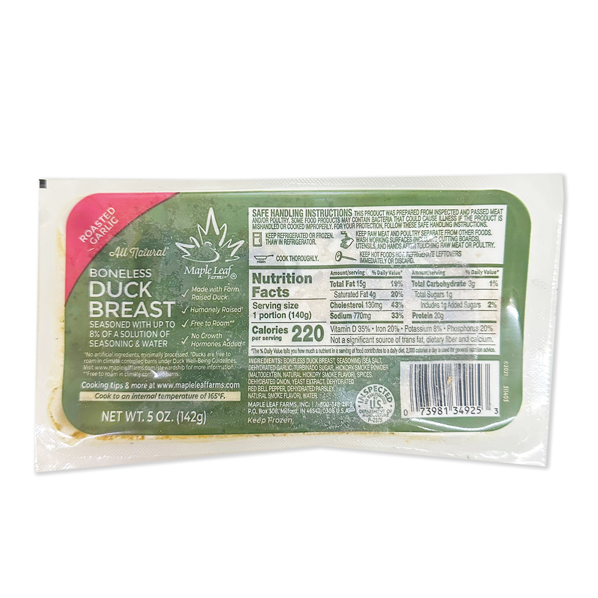 Maple Leaf Farms - 天然無激素去骨鴨肉(蒜香)(生肉需煮熟)(約5oz)｜低脂肪｜肉質軟嫩 (急凍-18°C)