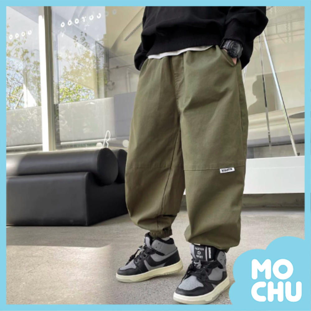 純色剪裁縮口長褲(二色)