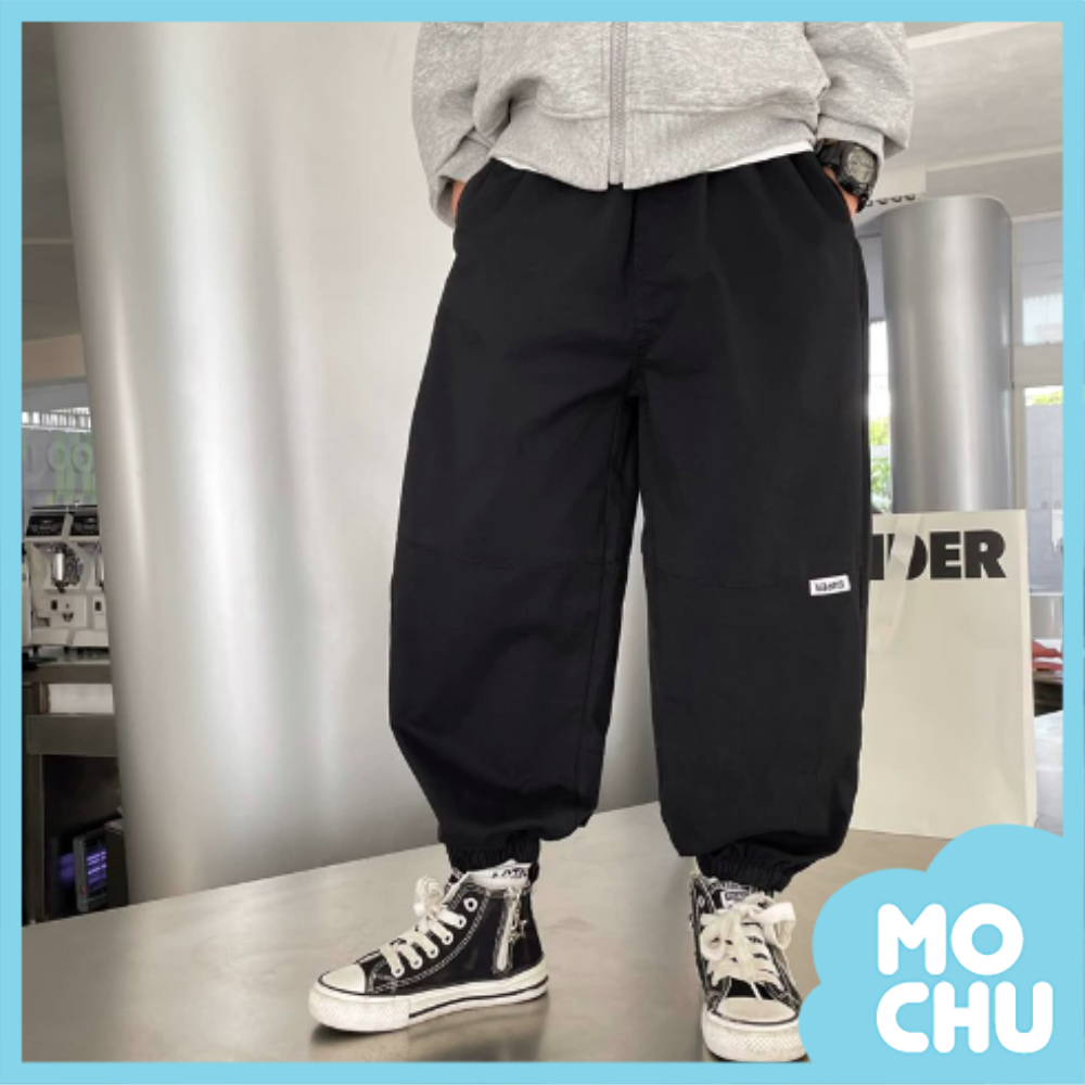 純色剪裁縮口長褲(二色)