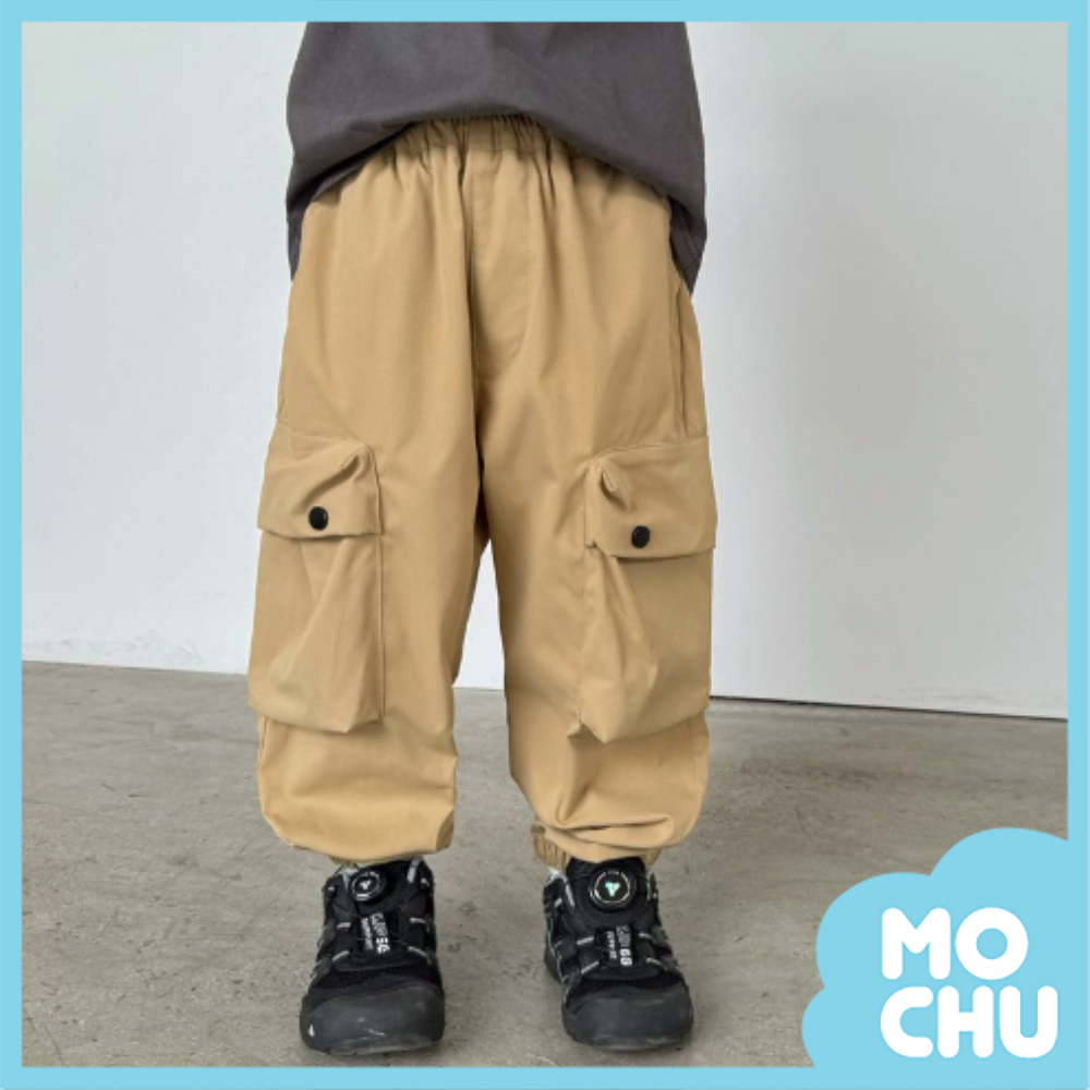 卡其素色縮口工裝長褲