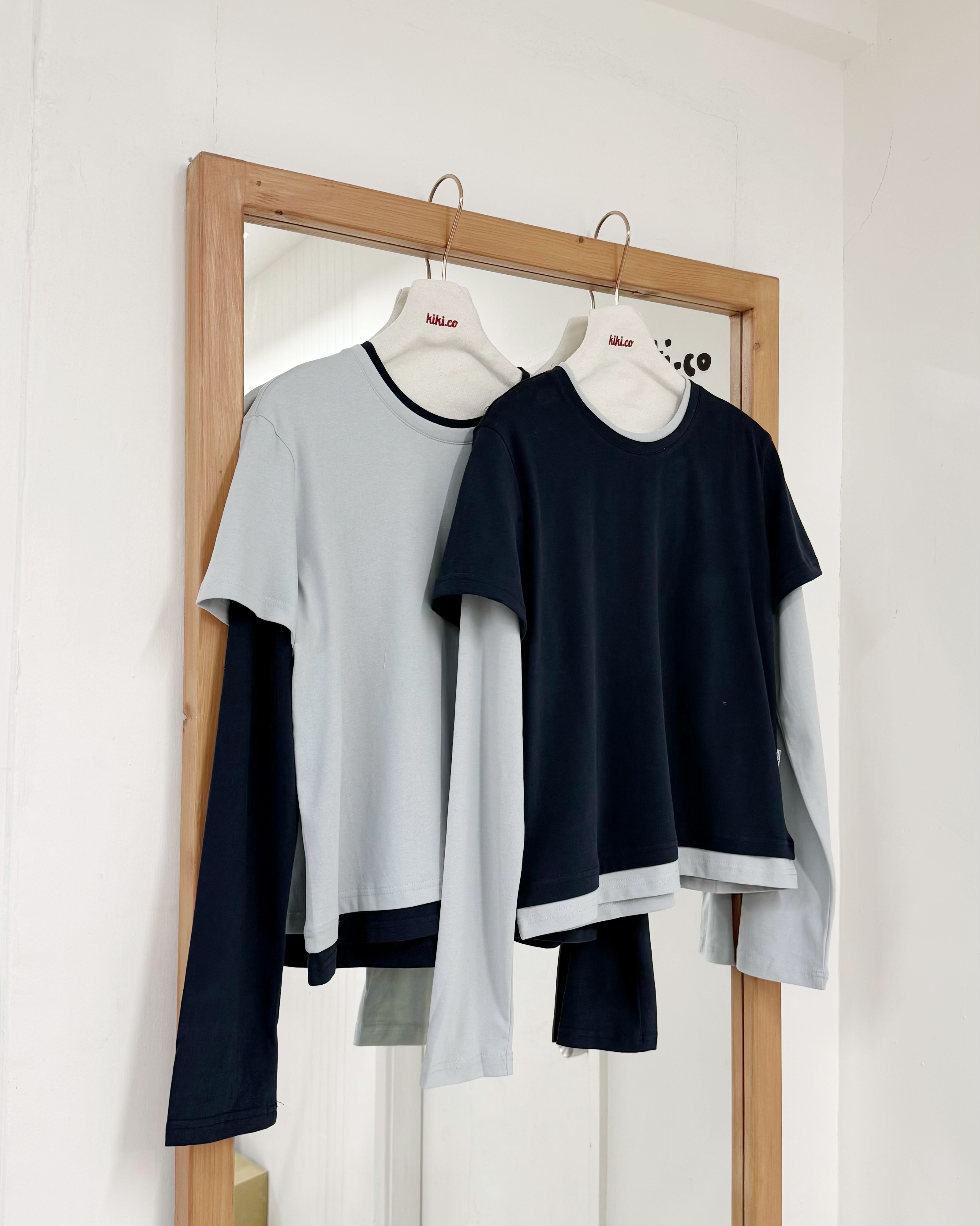 拼色假兩件長袖tee