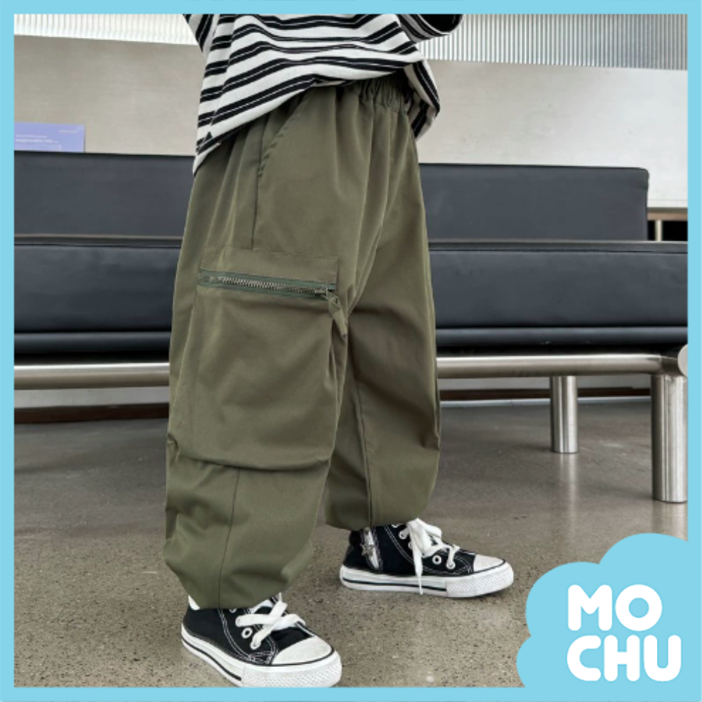 拉鍊大口袋縮口工裝長褲(二色)