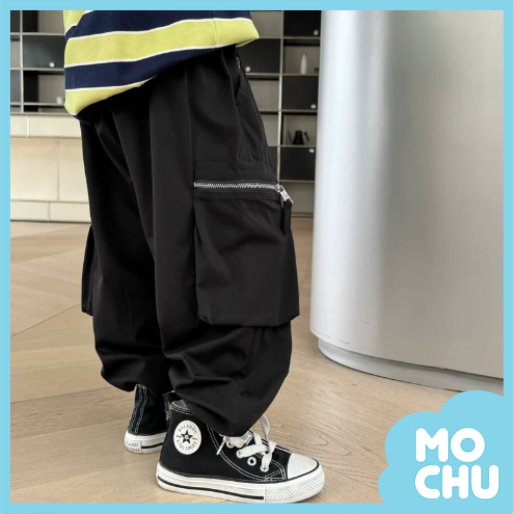 拉鍊大口袋縮口工裝長褲(二色)