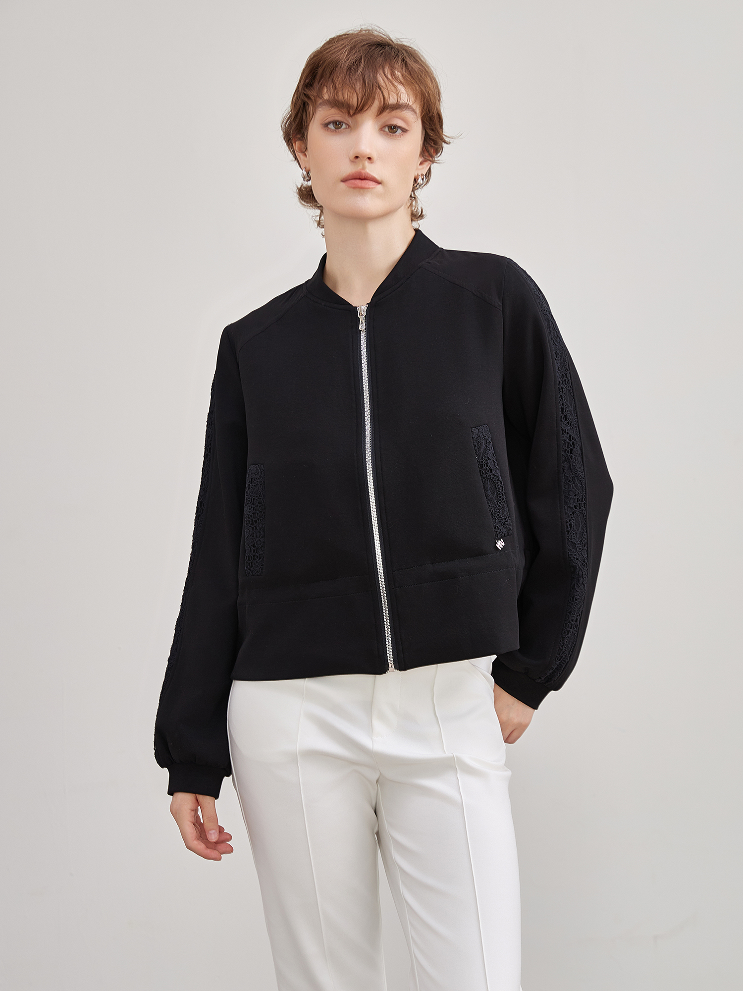 mi-tu 蕾絲鉤花拼接外套