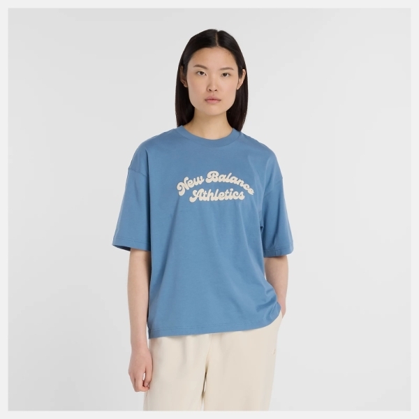 NEW BALANCE 短T NB 藍 LOGO 寬版 棉短袖 女 WT53525SRU