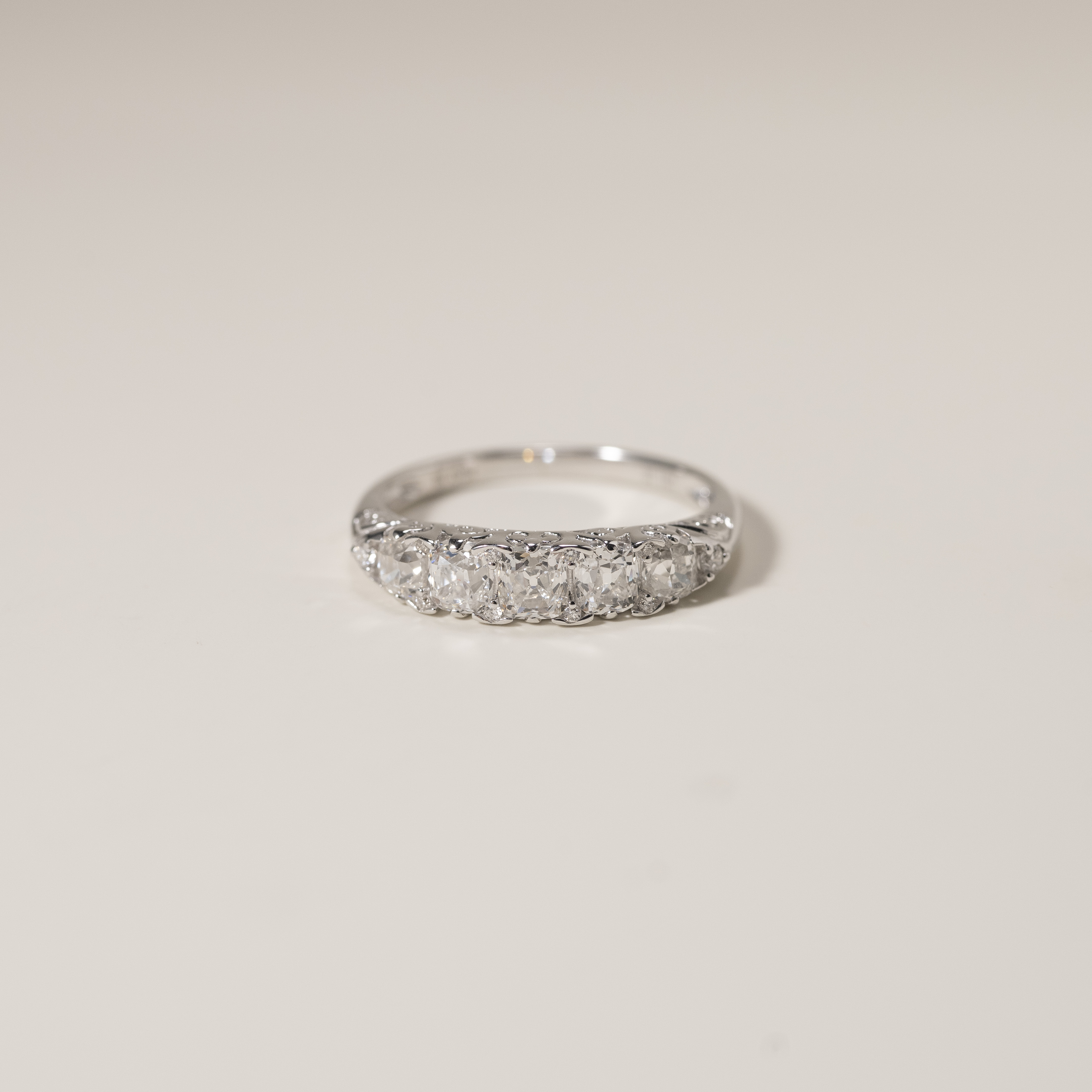 18K 1.14ct Cushion Cut Half Eternity Diamond Ring