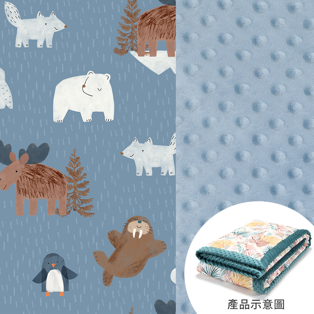 La Millou波蘭 暖膚豆豆毯大人款(140x220cm)｜北極好朋友(藍底)｜哥倫比亞藍