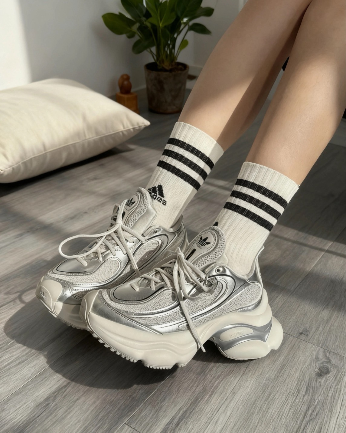 ADIDAS ORIGINALS OZVENUZ W 老爹鞋 增高 銀色