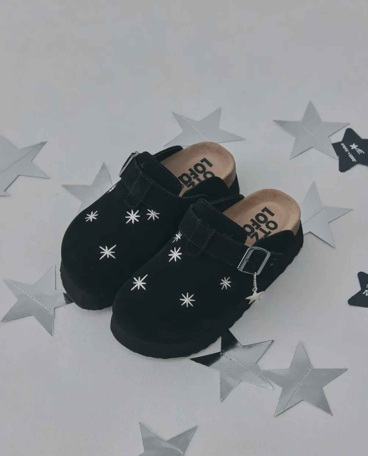 韓國🇰🇷連線 OTZ x Lofa Seoul Suede Clog 星星厚底勃肯鞋 增高 拖鞋 包頭涼鞋 穆勒鞋 懶人鞋 黑色 /預購