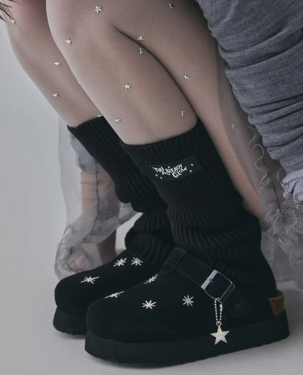 韓國🇰🇷連線 OTZ x Lofa Seoul Suede Clog 星星厚底勃肯鞋 增高 拖鞋 包頭涼鞋 穆勒鞋 懶人鞋 黑色 /預購