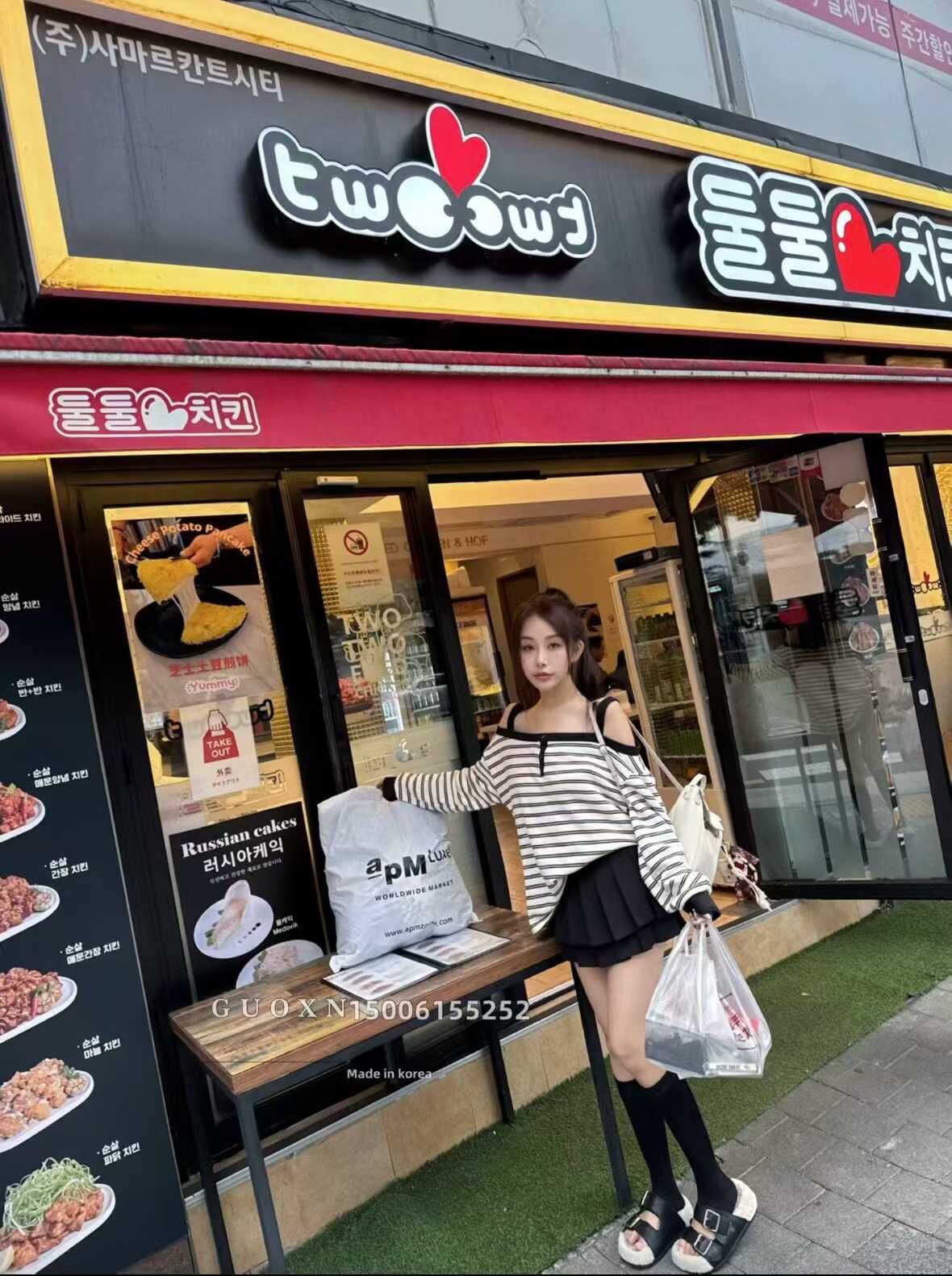 🥰K4919  ▶️露肩條紋上衣 👉B:cm L:cm