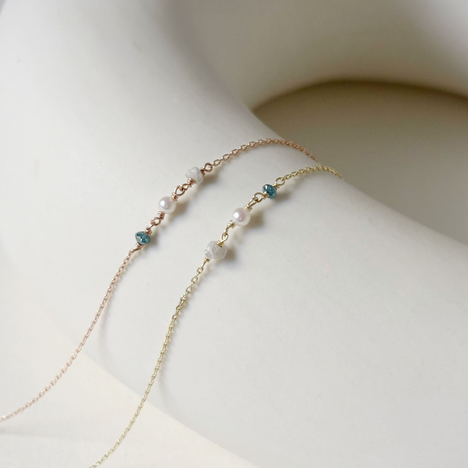 14K藍灰鑽原礦珍珠手鍊