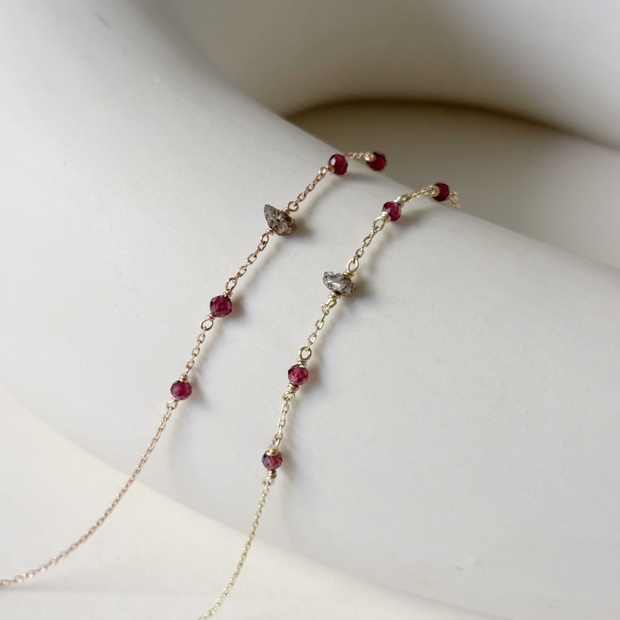 14K石榴石棕鑽原礦手鍊