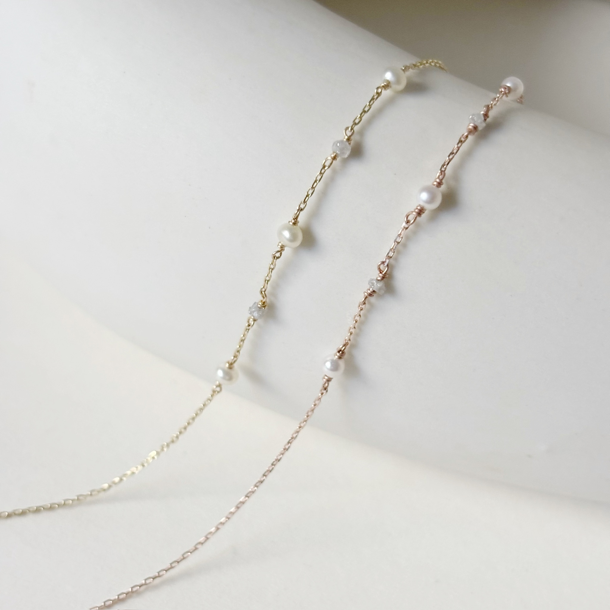 14K灰鑽原礦珍珠相間手鍊