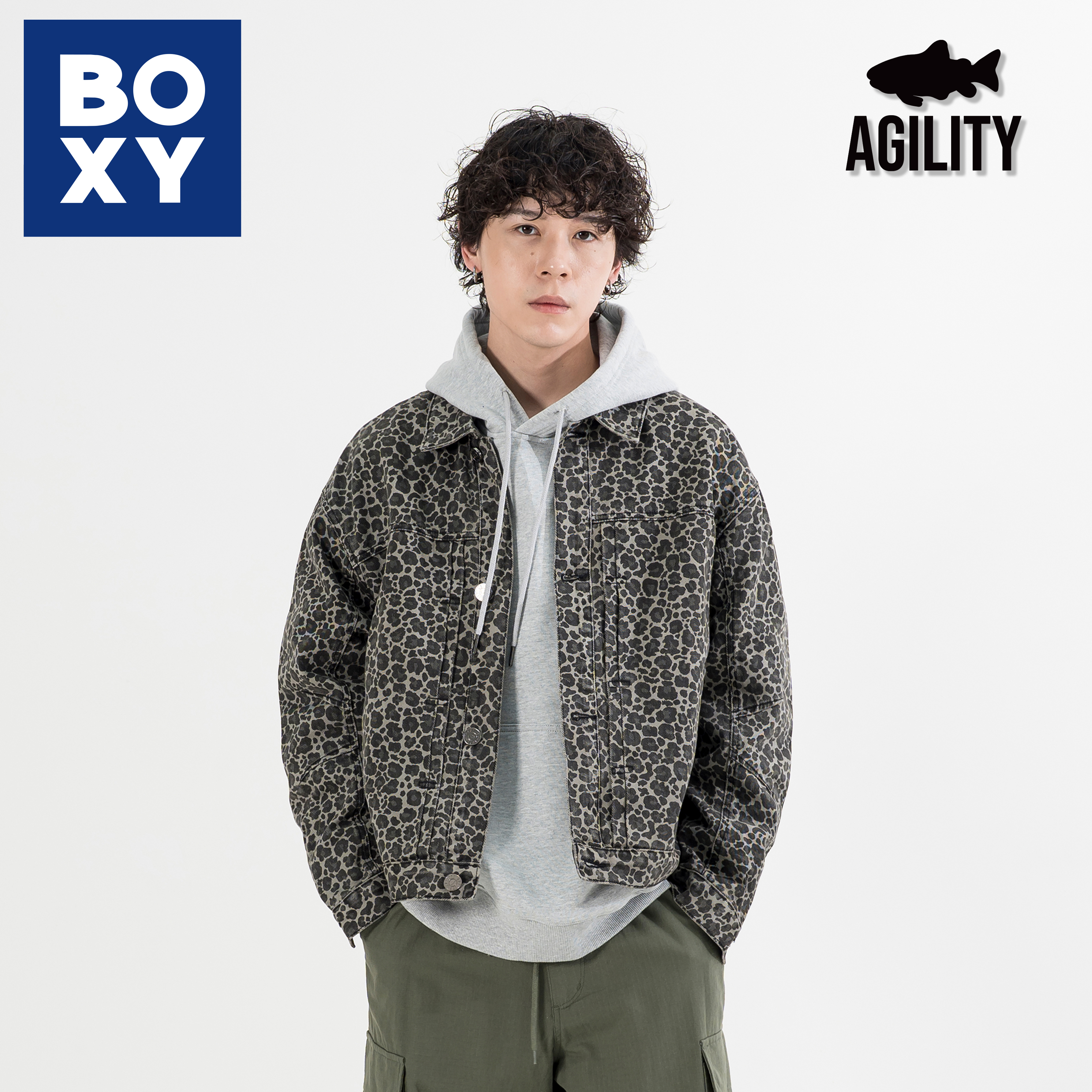 AGILITY Leopard Print Denim Jacket 寬短 豹紋 牛仔外套 [O-LSJ]