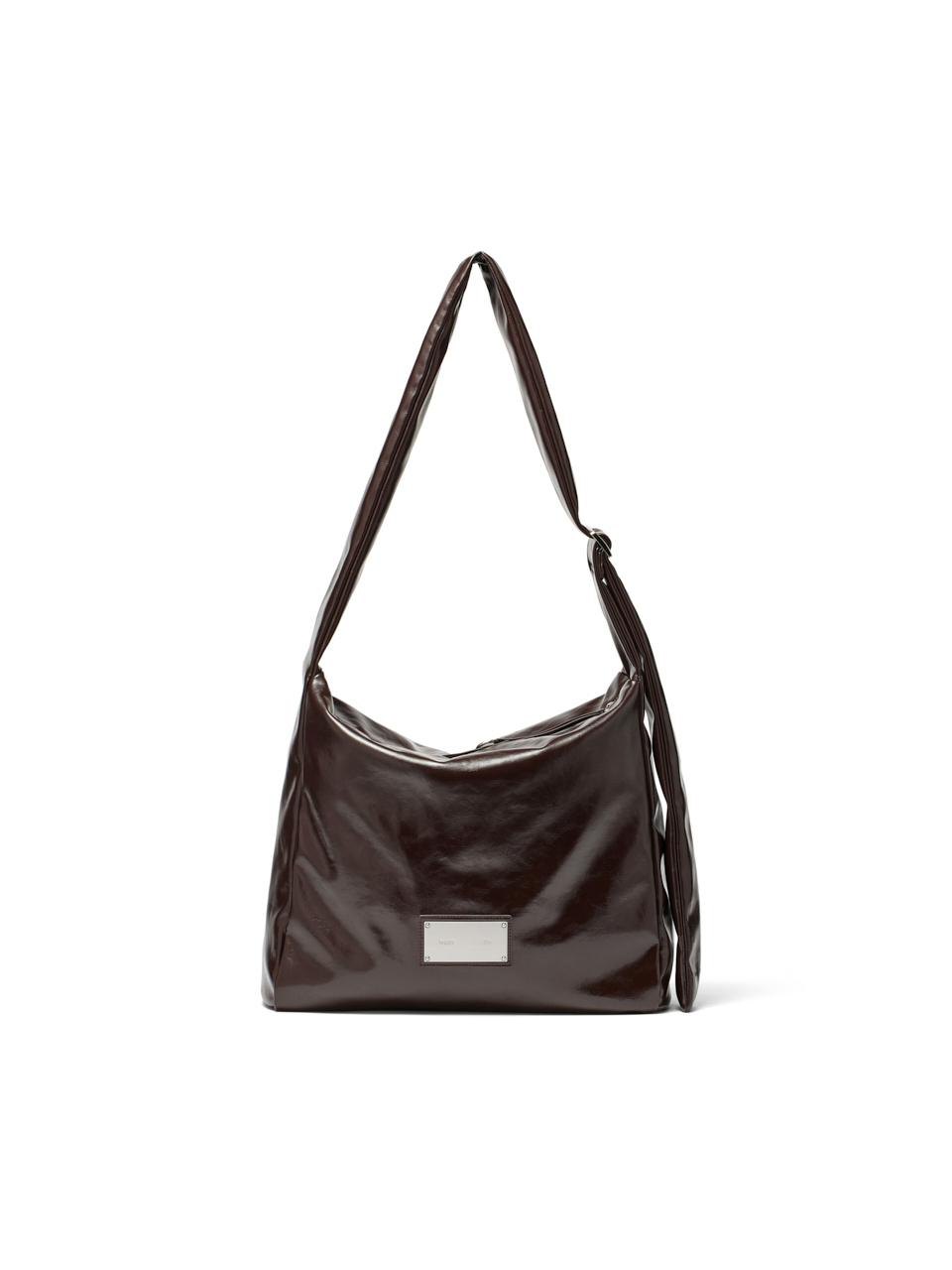 浮雕LOGO皮革肩背包 酒紅