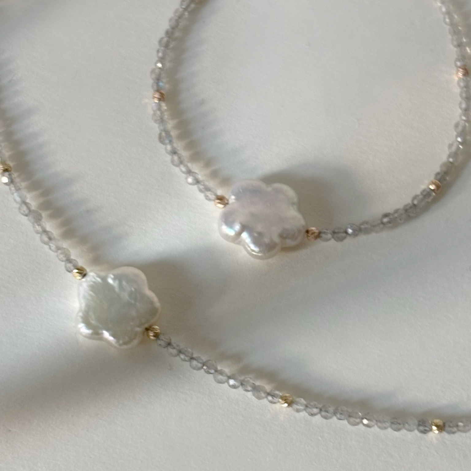 14K花朵珍珠拉長石手工手環