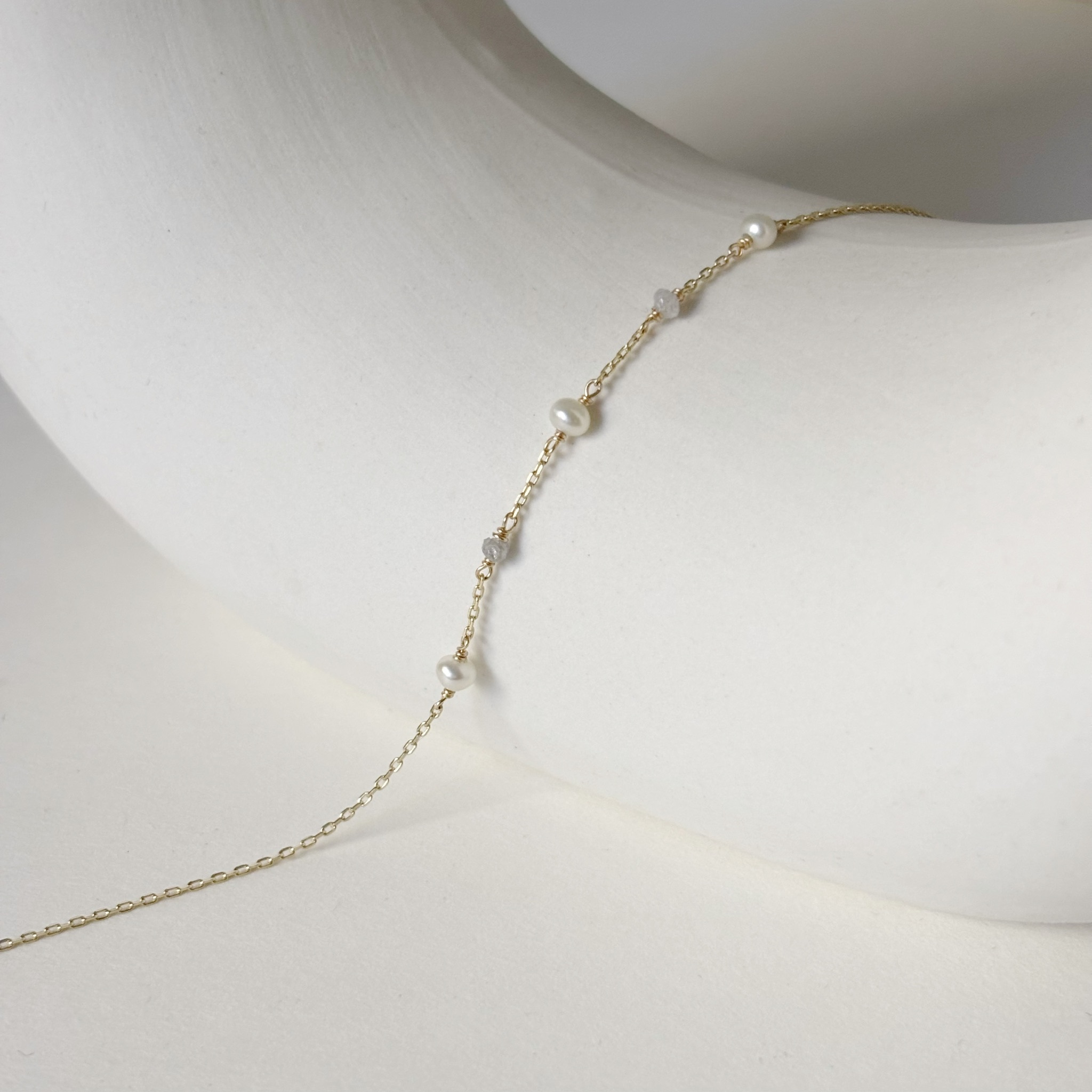 14K灰鑽原礦珍珠相間手鍊