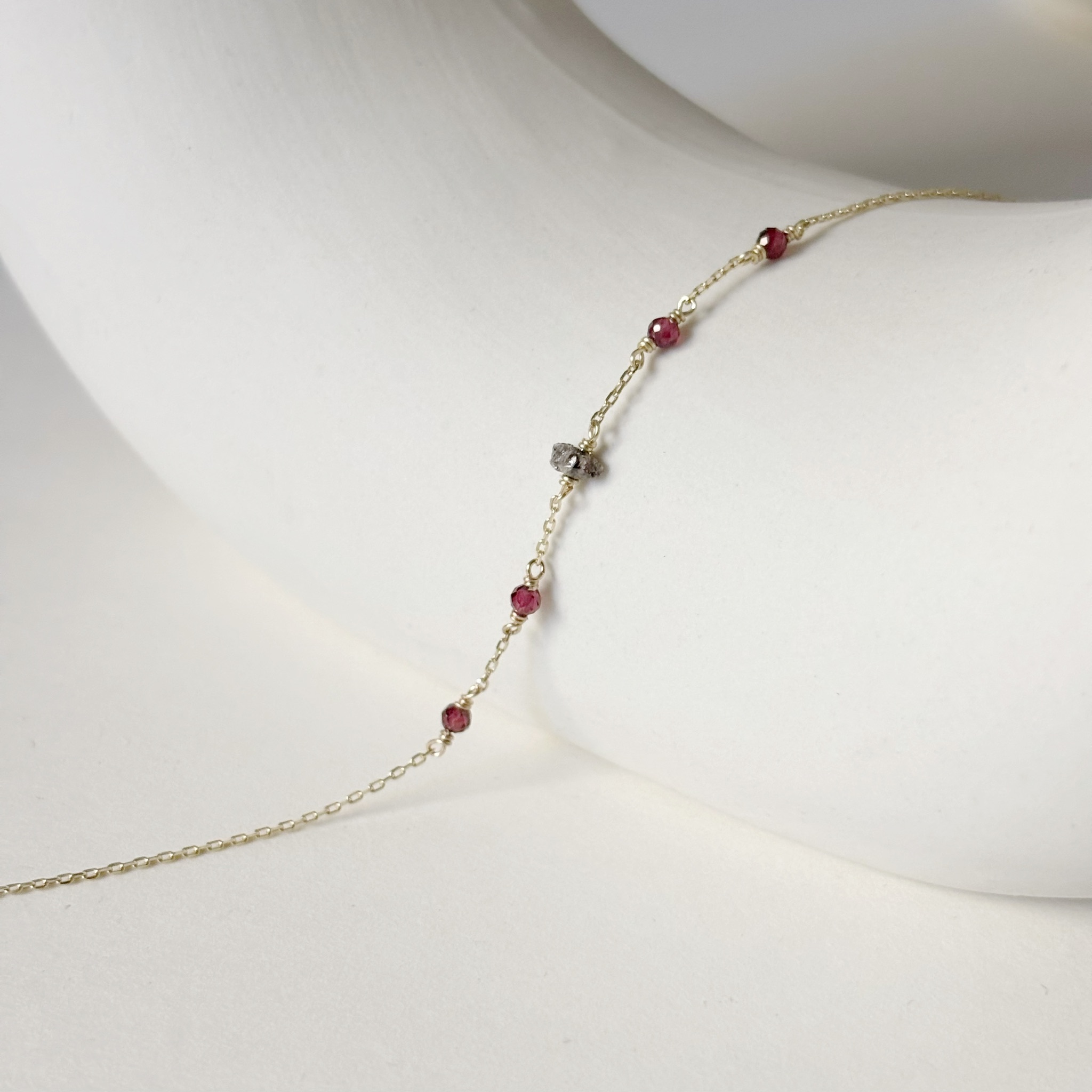 14K石榴石棕鑽原礦手鍊