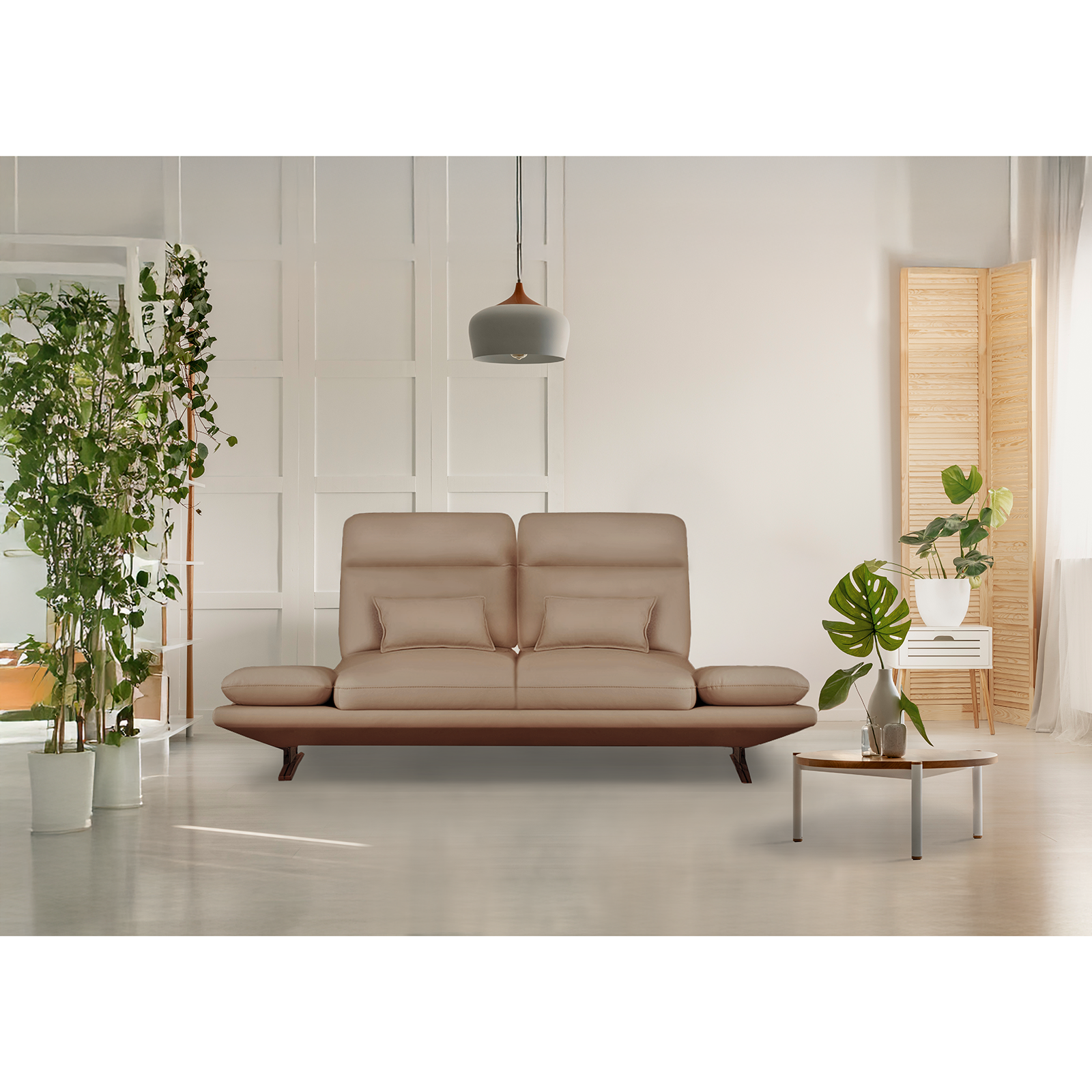 Lovy 大双人座牛皮沙發- 奶茶褐〔SF9547〕