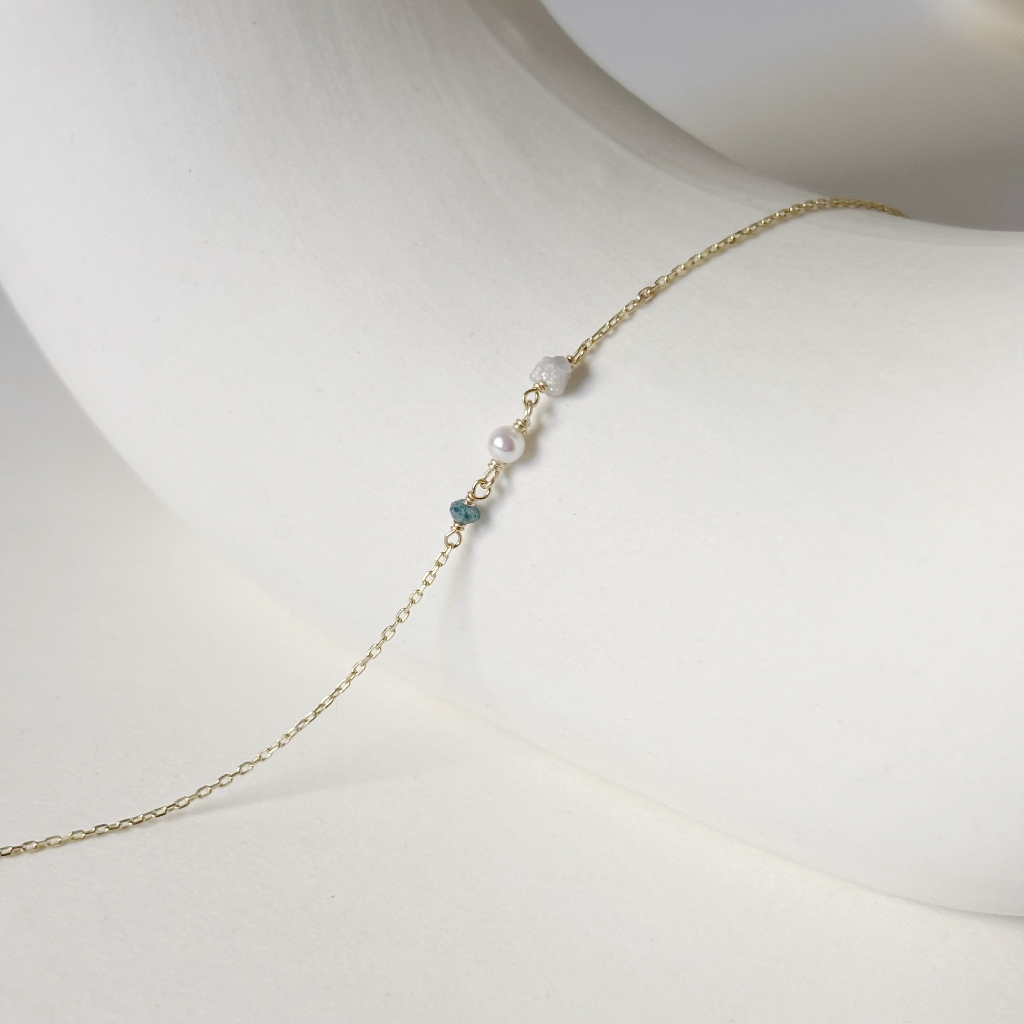 14K藍灰鑽原礦珍珠手鍊