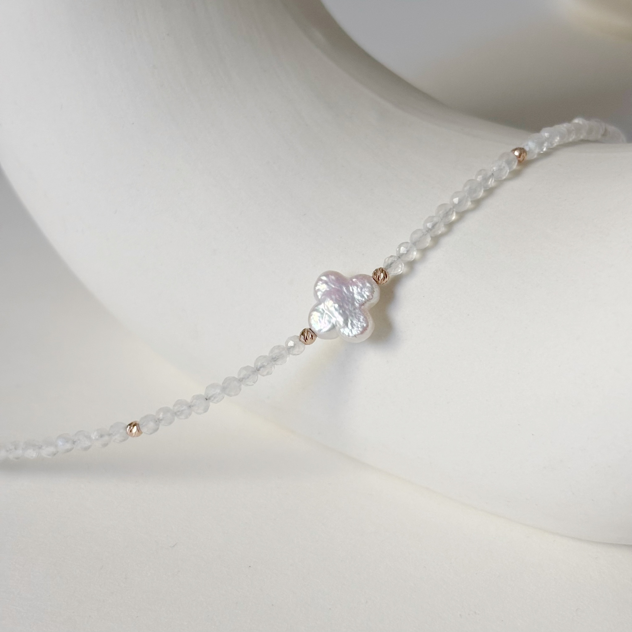 14K四葉草珍珠月光石手工手環