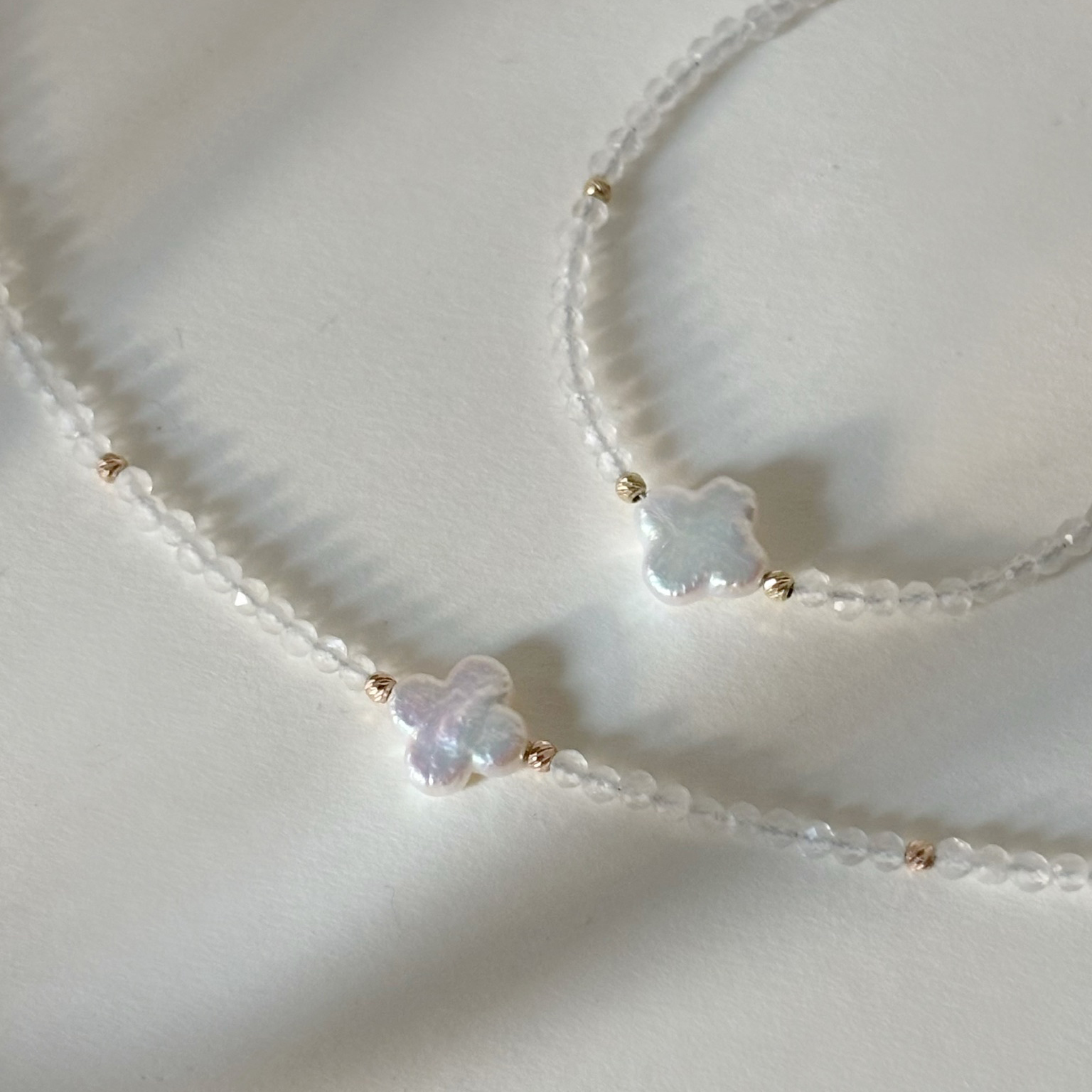 14K四葉草珍珠月光石手工手環