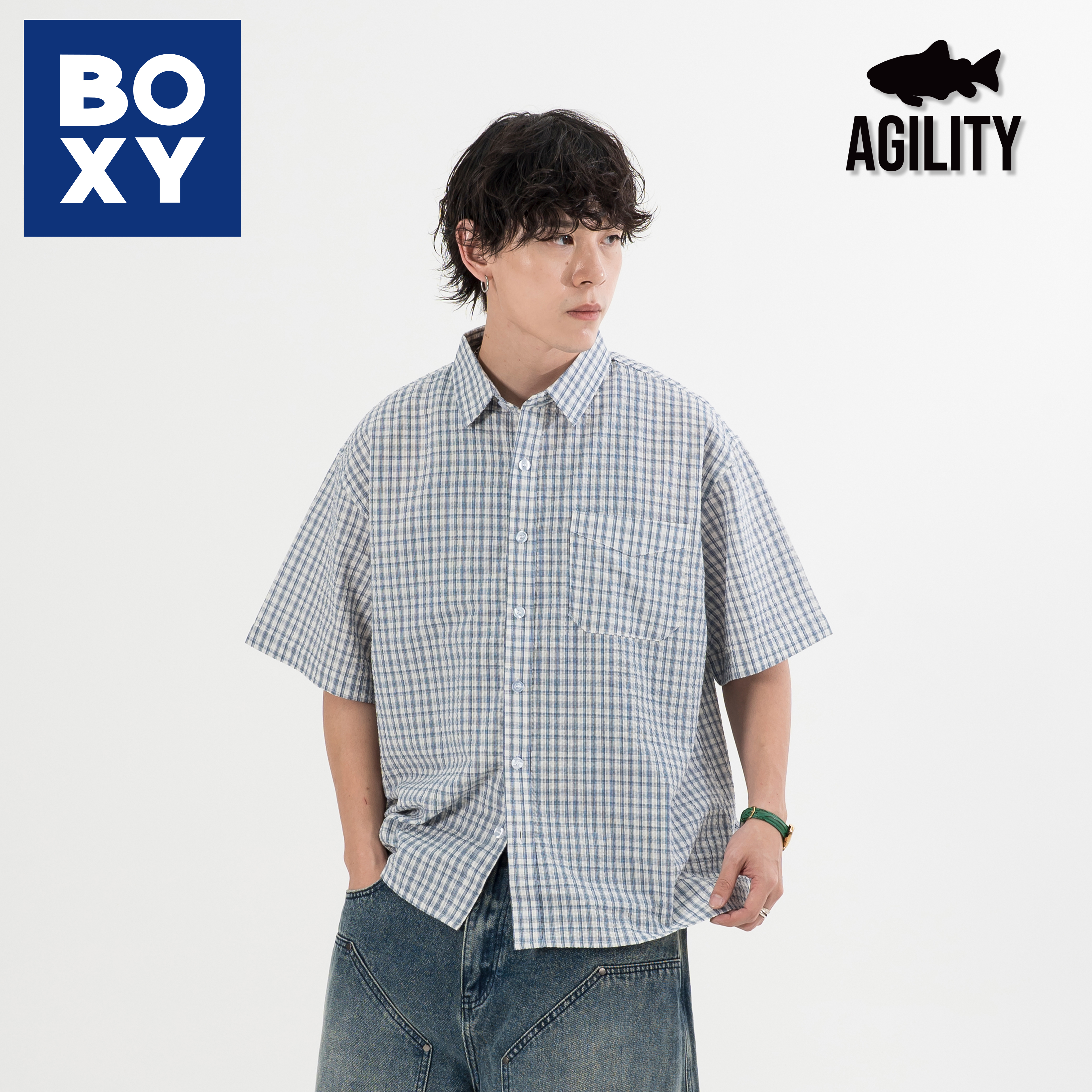 AGILITY Boxy Fit Seersucker Shirt 寬短 泡泡紗 短袖襯衫 [SS-N08]