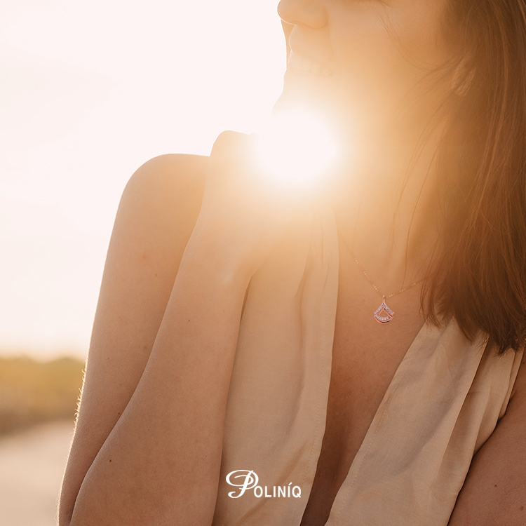 925純銀「銀杏蒲扇葉」晶鑽14K玫瑰金色套鍊 (16吋+2公分延長鍊)-SDS0050