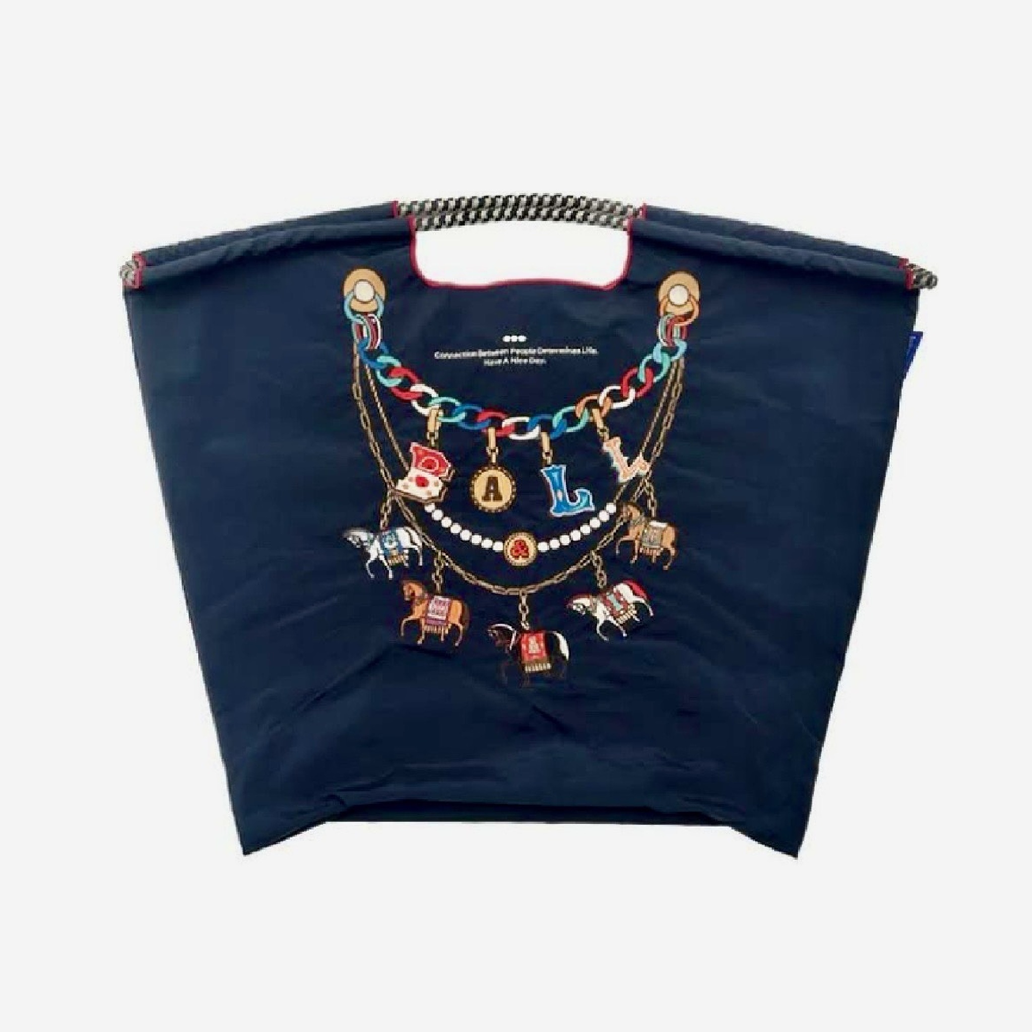 Ball＆Chain 刺繡環保購物袋 L號 - 深藍 (30116797)