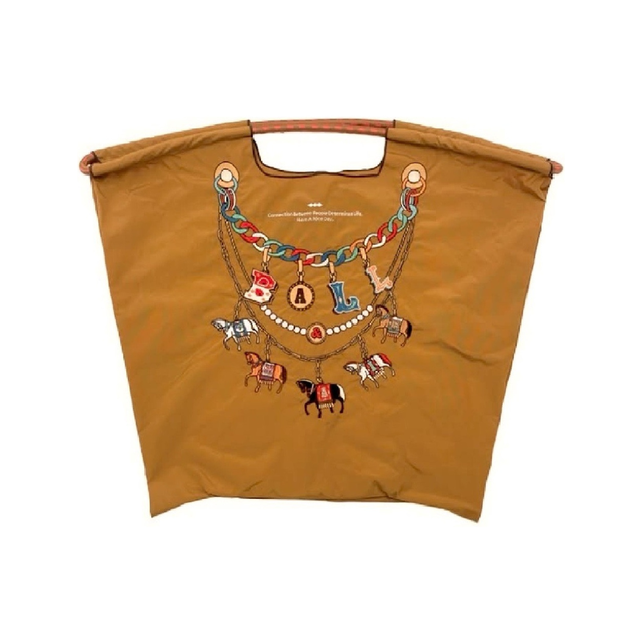 Ball＆Chain 刺繡環保購物袋 L號 - 駝色 (30116719)