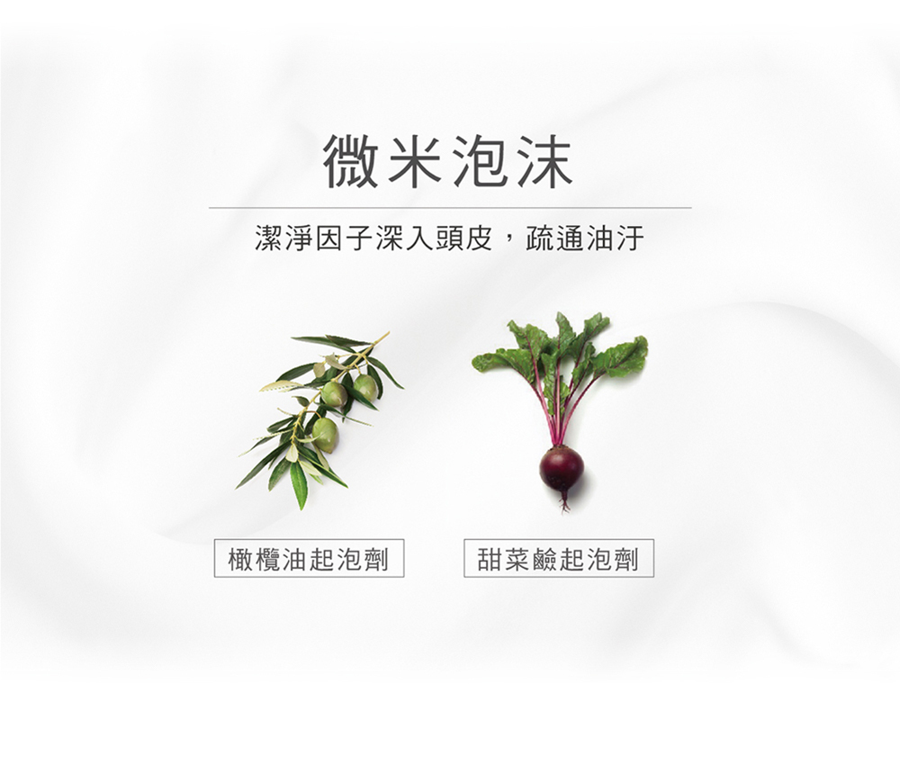 微米泡沫,潔淨因子深入頭皮,疏通油汙,橄欖油起泡劑,甜菜鹼起泡劑
