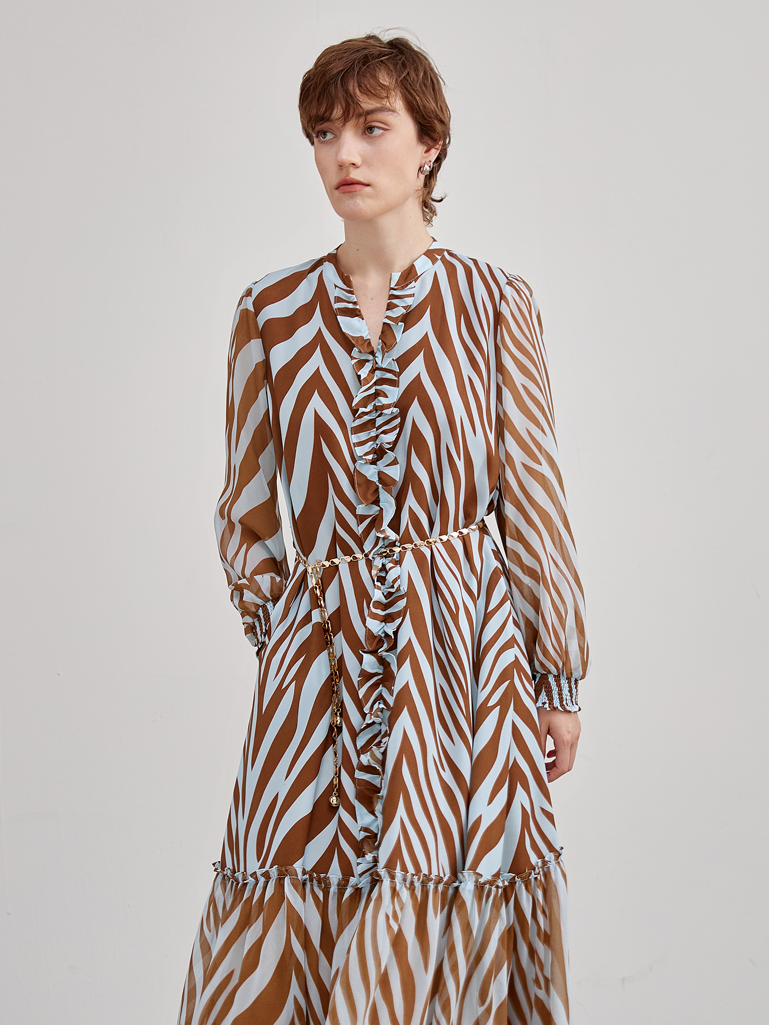 mi-tu V領斑馬紋連身裙