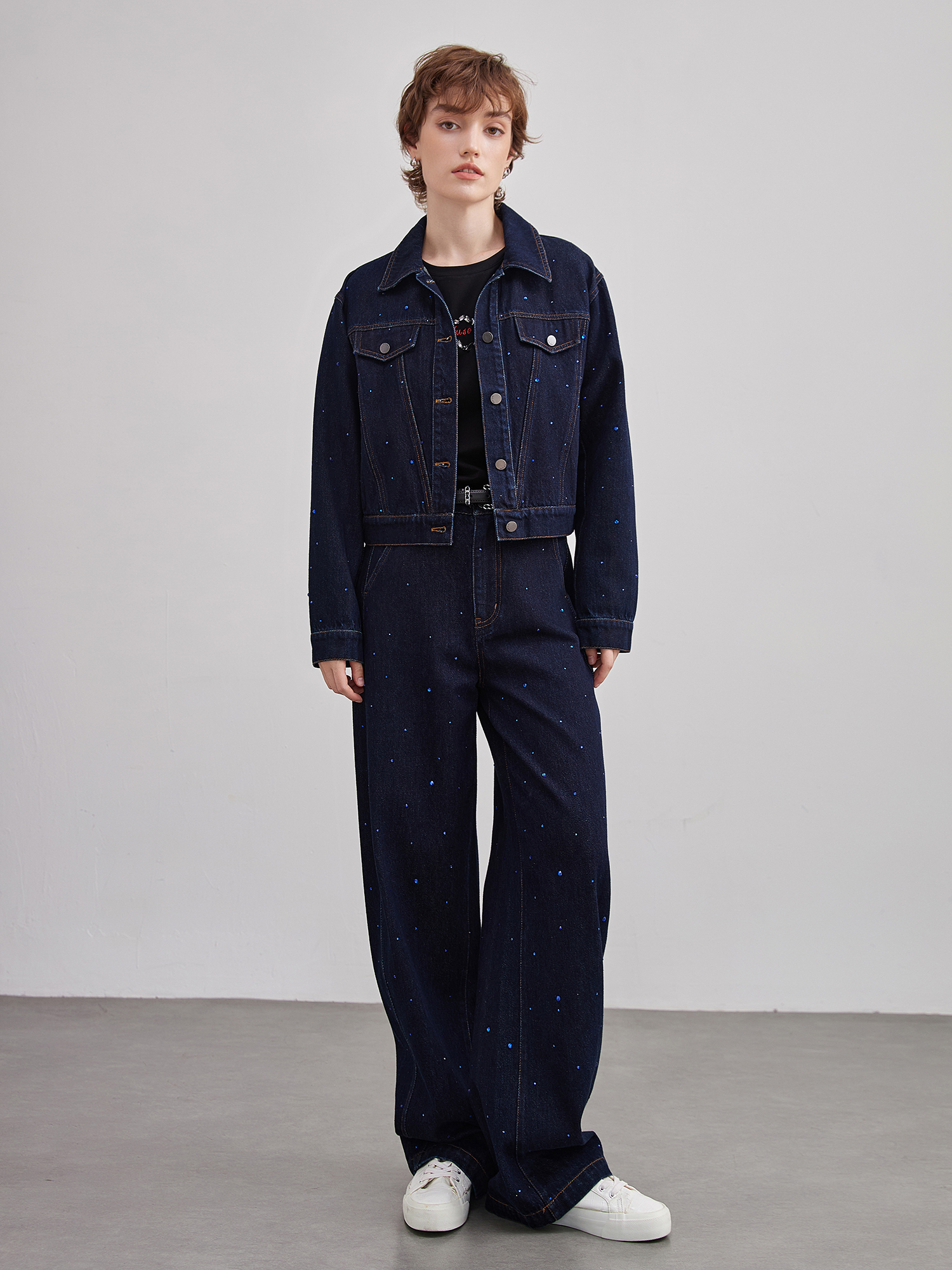 mi-tu 閃鑽牛仔闊腿褲