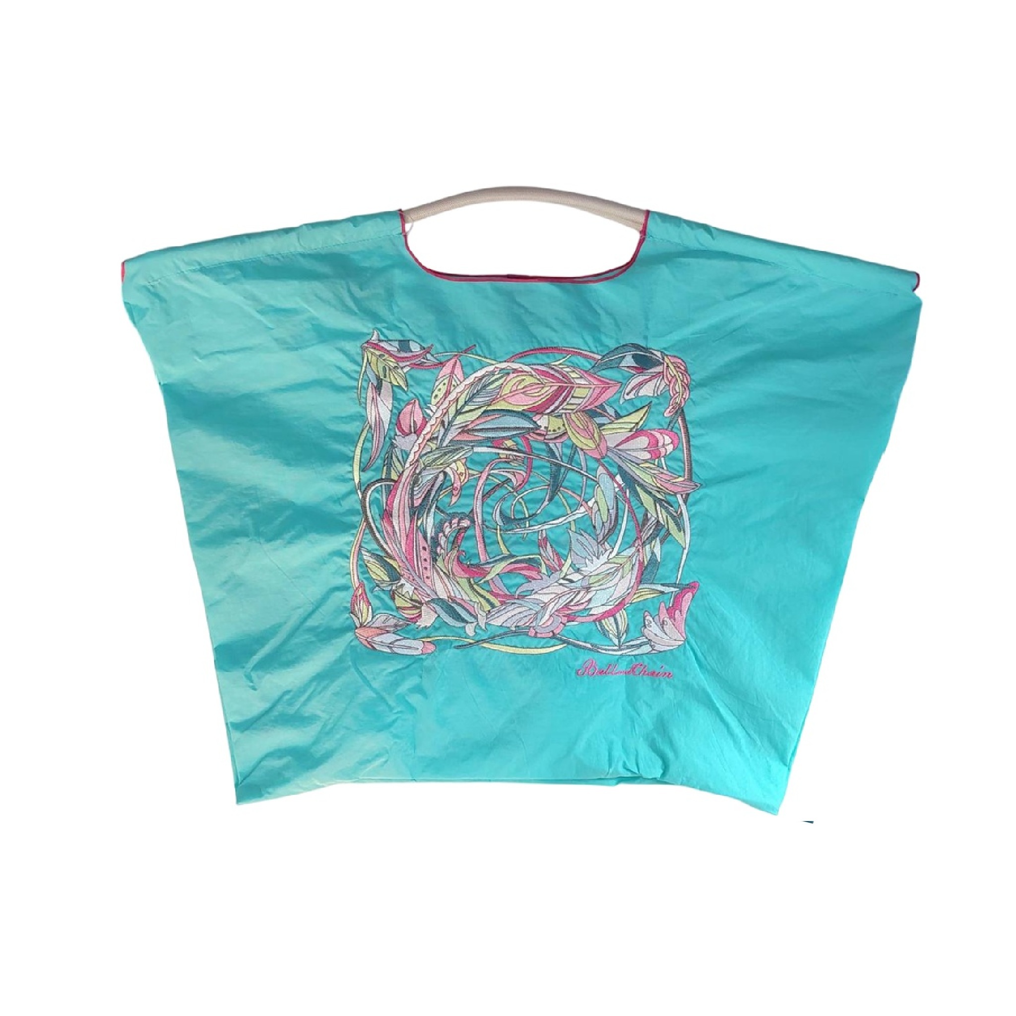 Ball＆Chain 刺繡環保購物袋 L號 - 天藍 (30116436)