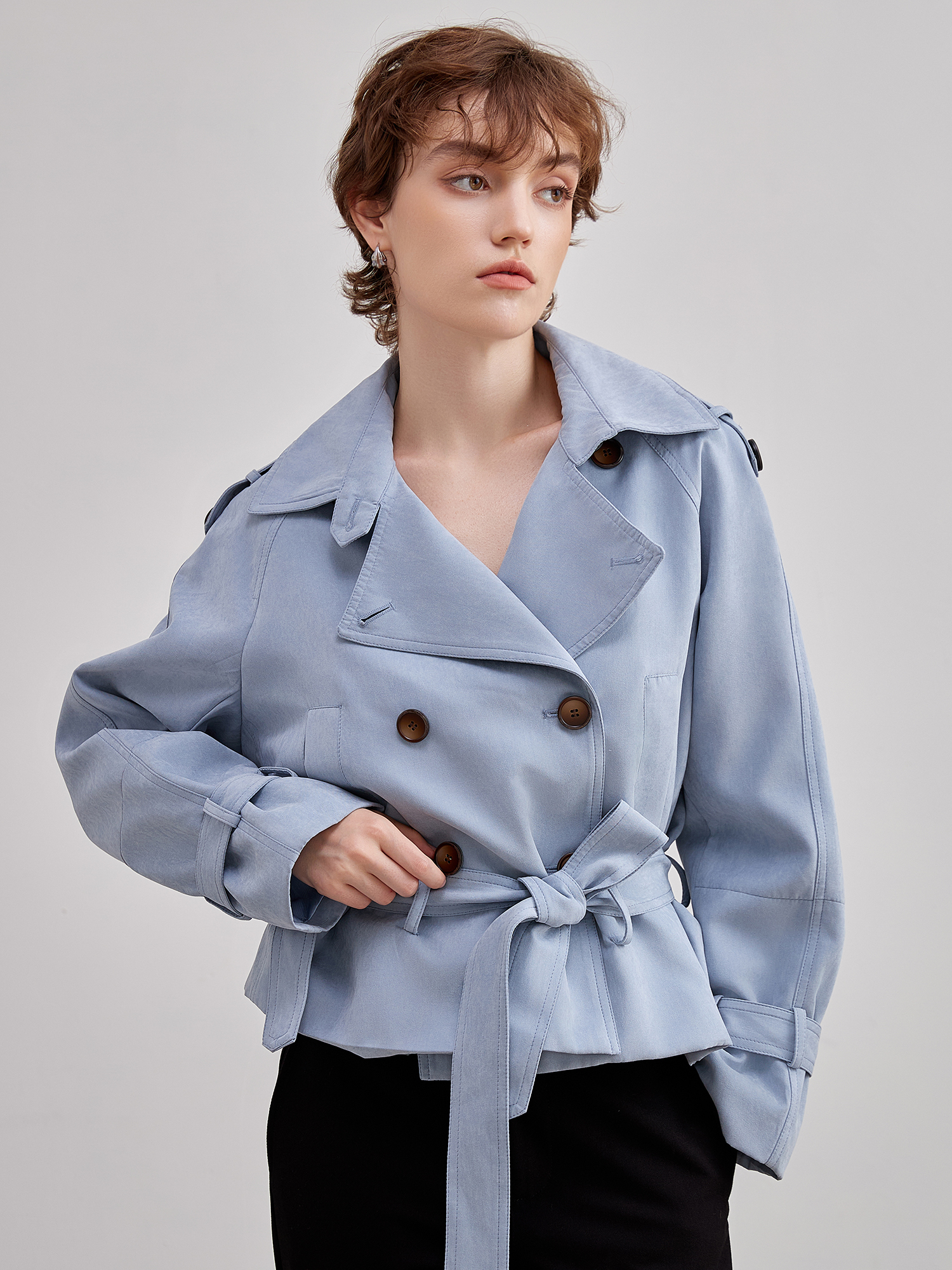 mi-tu 麂皮雙排釦皮衣外套