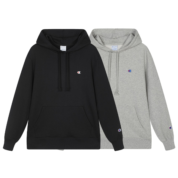 男款- RETRO CAMPUS 刺繡連帽衛衣-黑色/灰色（U5CSWSM044）