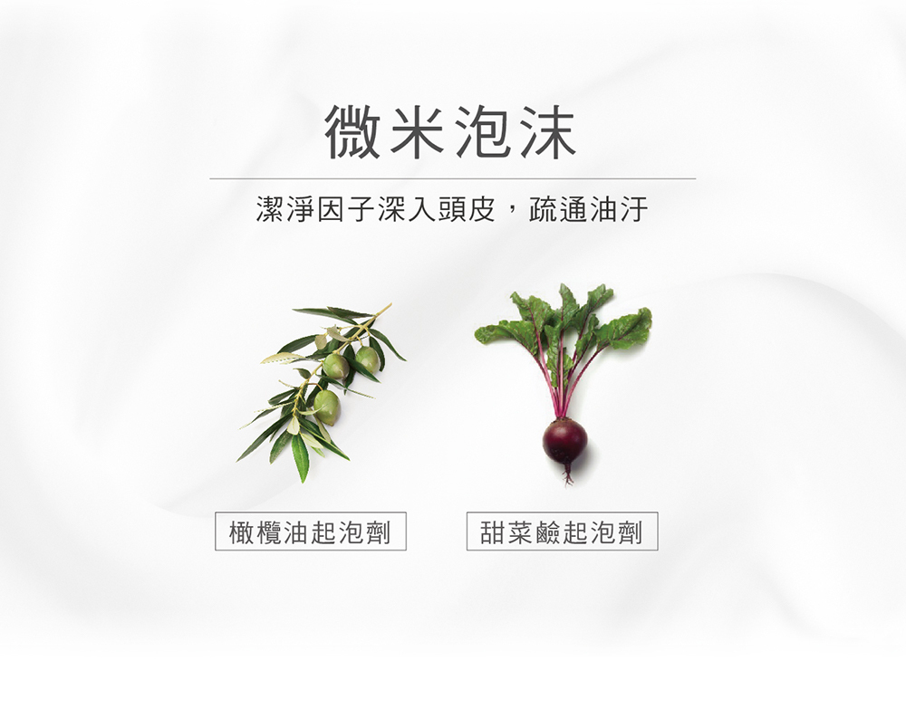 微米泡沫,潔淨因子深入頭皮,疏通油汙,橄欖油起泡劑,甜菜鹼起泡劑