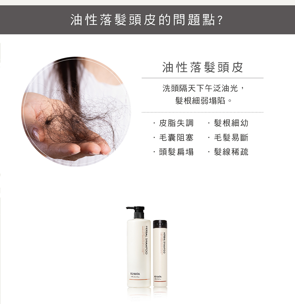 油性落髮頭皮的問題點,油性落髮頭皮,洗頭隔天下午泛油光,髮根細弱塌陷,皮脂失調,毛囊阻塞,頭皮扁塌,髮根細幼,毛髮易斷,髮線稀疏