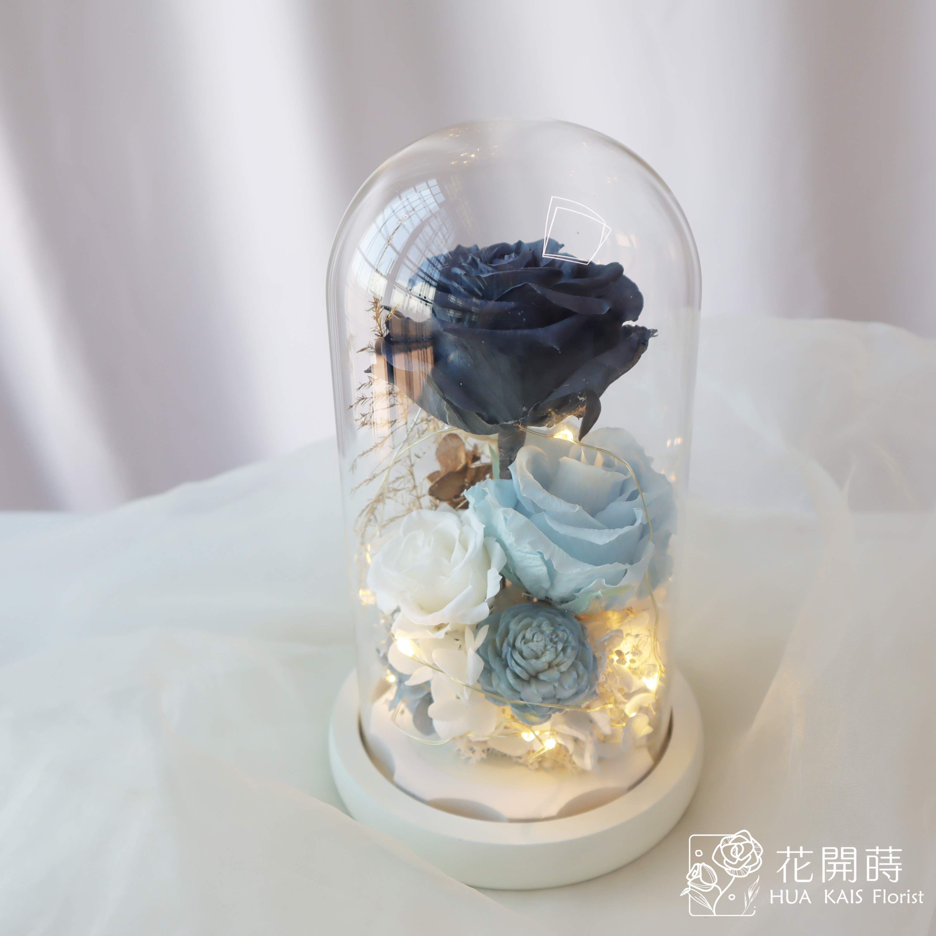 永生花玻璃罩|天使藍永生花盅|生日禮物|情人節禮物|企業送禮|空間布置|七夕禮物|母親節禮物|儀式感|紀念日