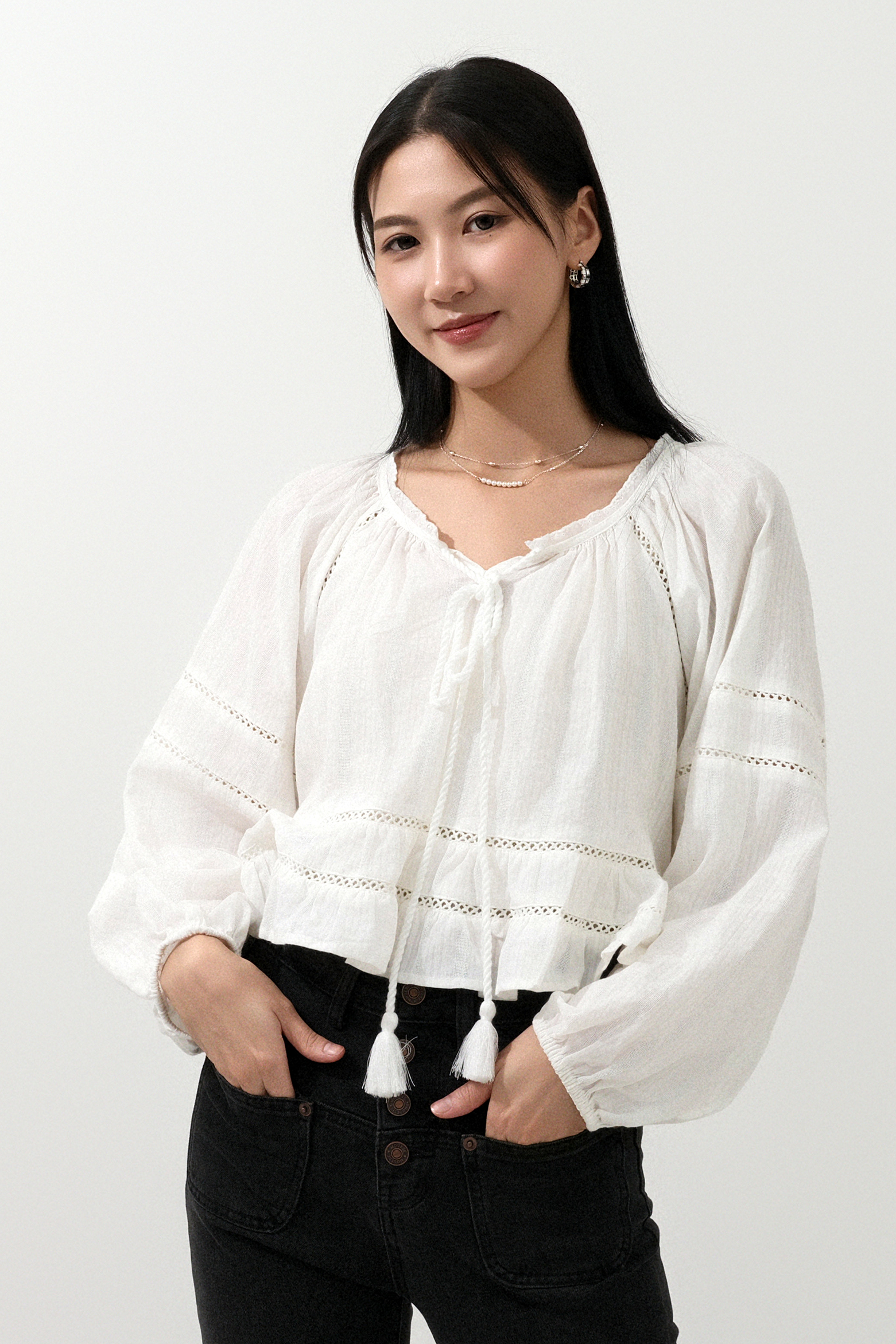 小傘腳暗直紋棉上衣  (現貨款式）