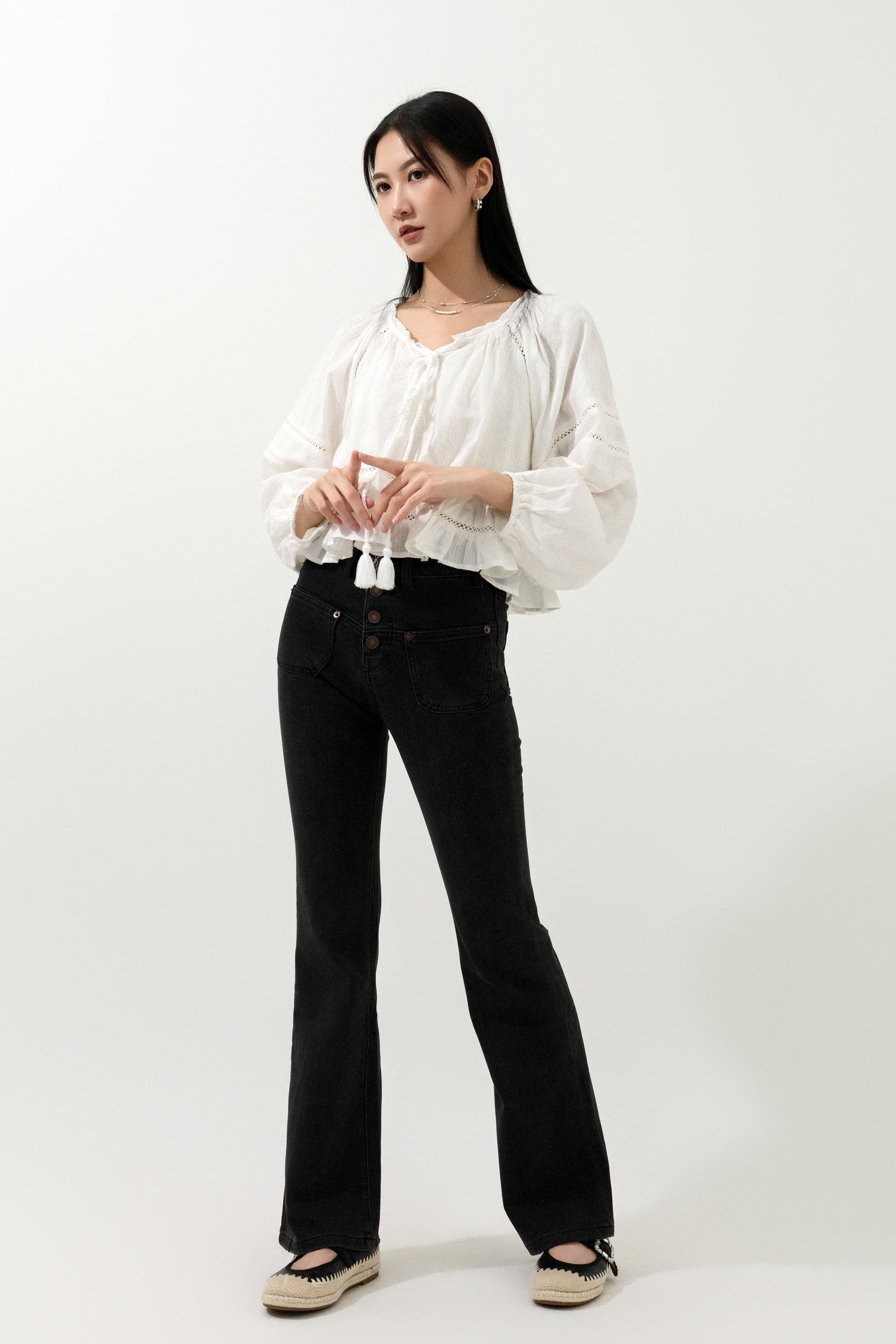 小傘腳暗直紋棉上衣  (現貨款式）