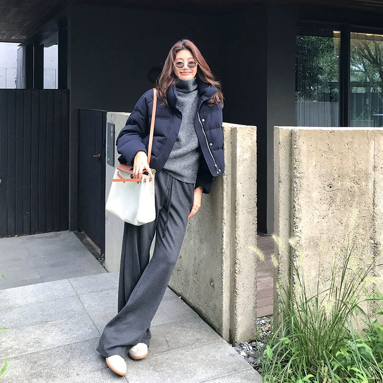 綁帶造型毛呢直筒休閒褲長褲-S-XL / 3色 (Elegant & Love)